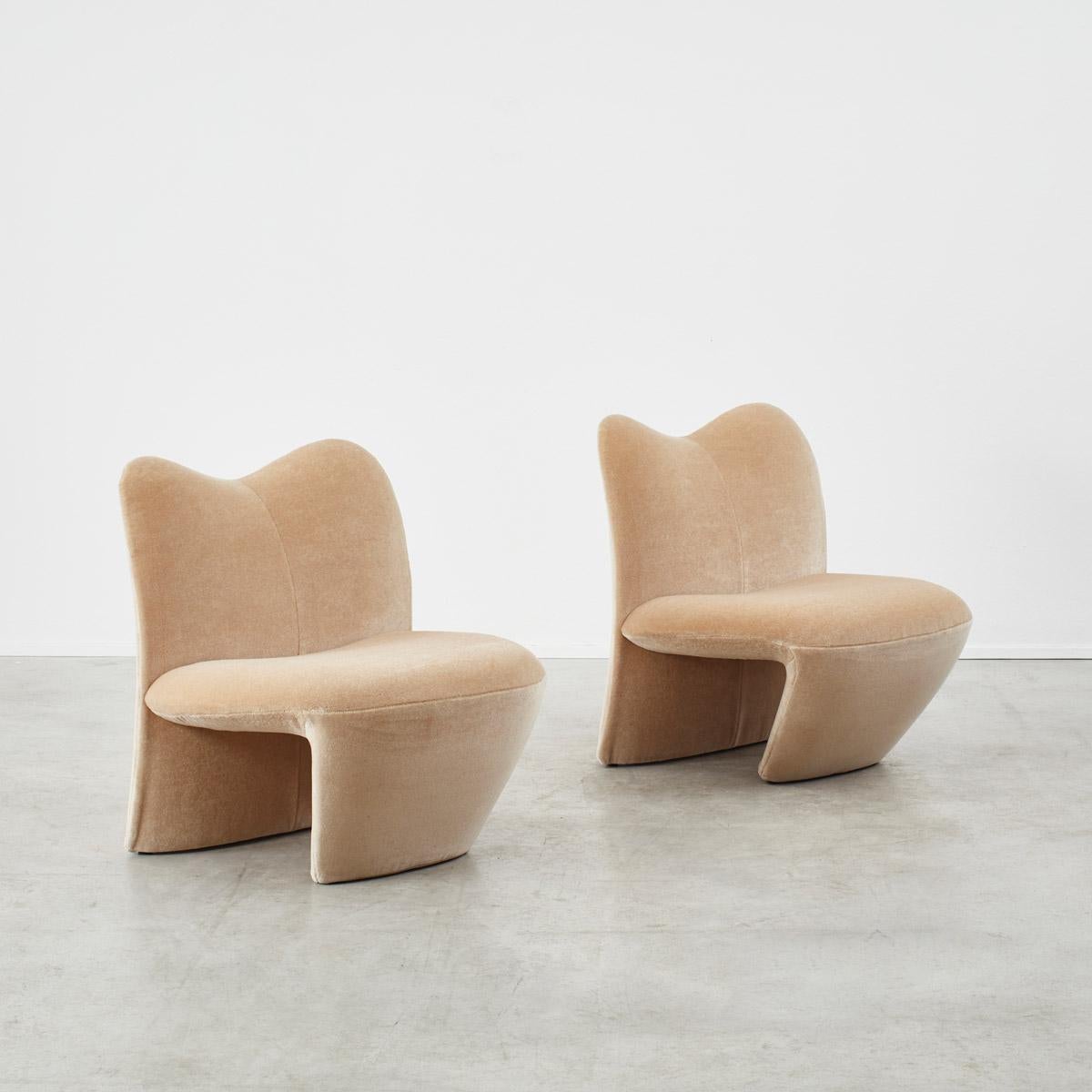 This anthropomorphic pair of Multipla lounge chairs were designed by the previously-overlooked designer Jane Dillon, alongside Peter Wheeler. Dillon (1943-present), who still works from her studio in Peckham, studied in Italy under Ettore Sottsass