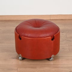 Dilly Dally Pouf in Maroon Leather by Luigi Massoni for Poltrona Frau, Italy 60s