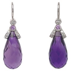 Dilys' 18.68ct Amethyst Drop Aubergine Motif Earrings in 18K Gold