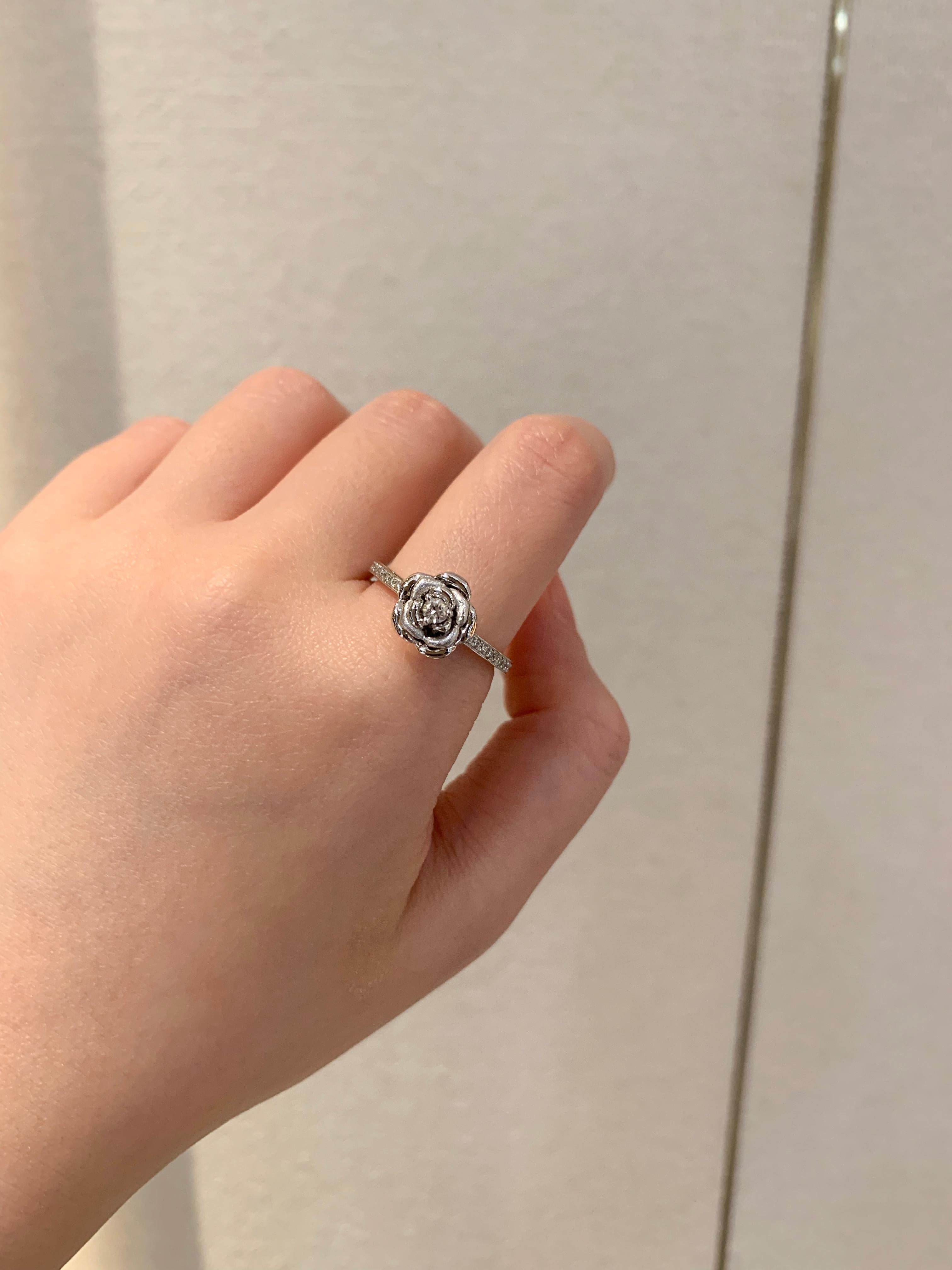 Romantic Dilys' Blooming Rose Diamond Ring in 18K White Gold For Sale