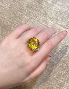 Dilys' Certified 19.06 Carat Natural Yellow Beryl and Diamond Statement Ring