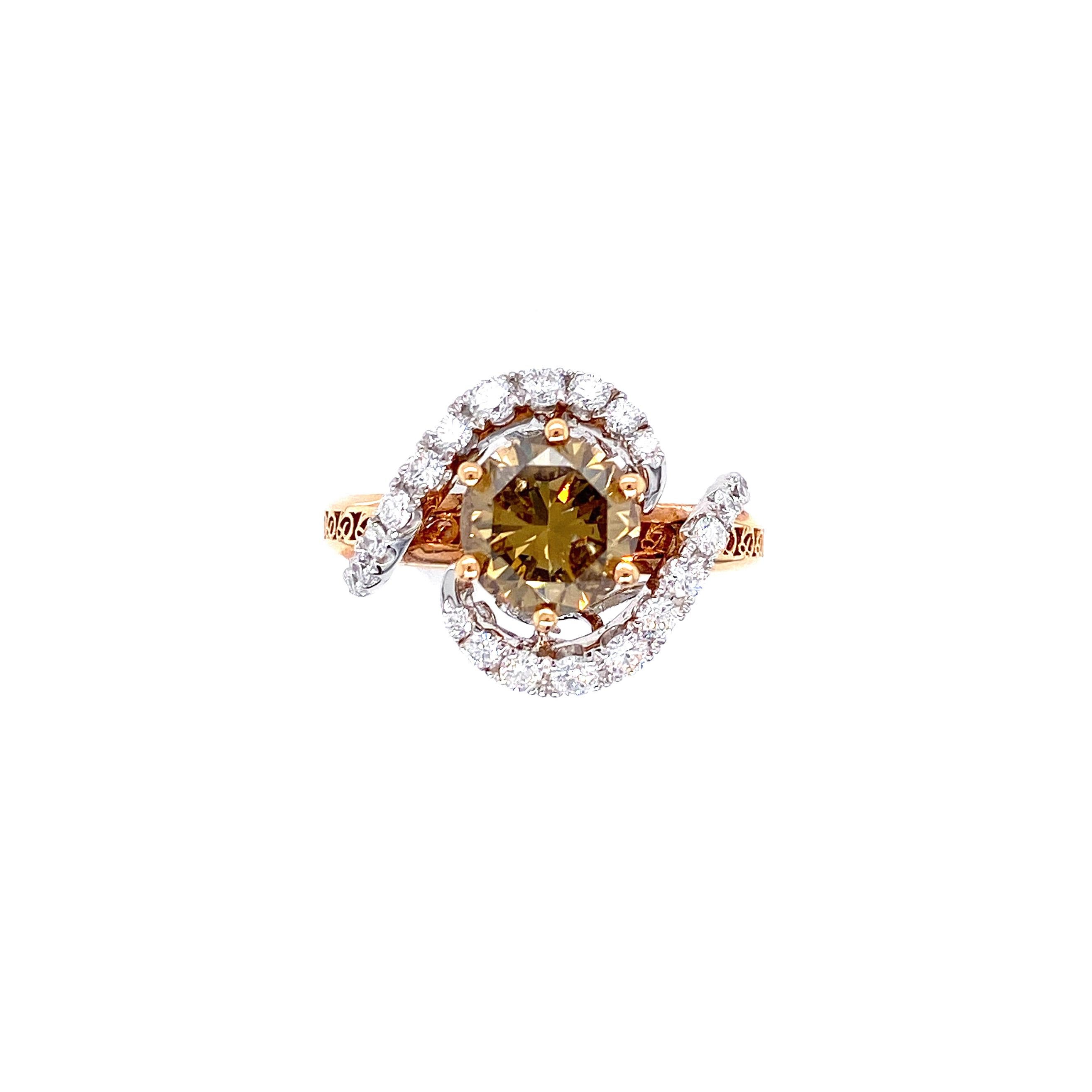Artisan Dilys' Certified 3.57ct Brown Diamond Transformable Ring in 18 Karat Gold For Sale