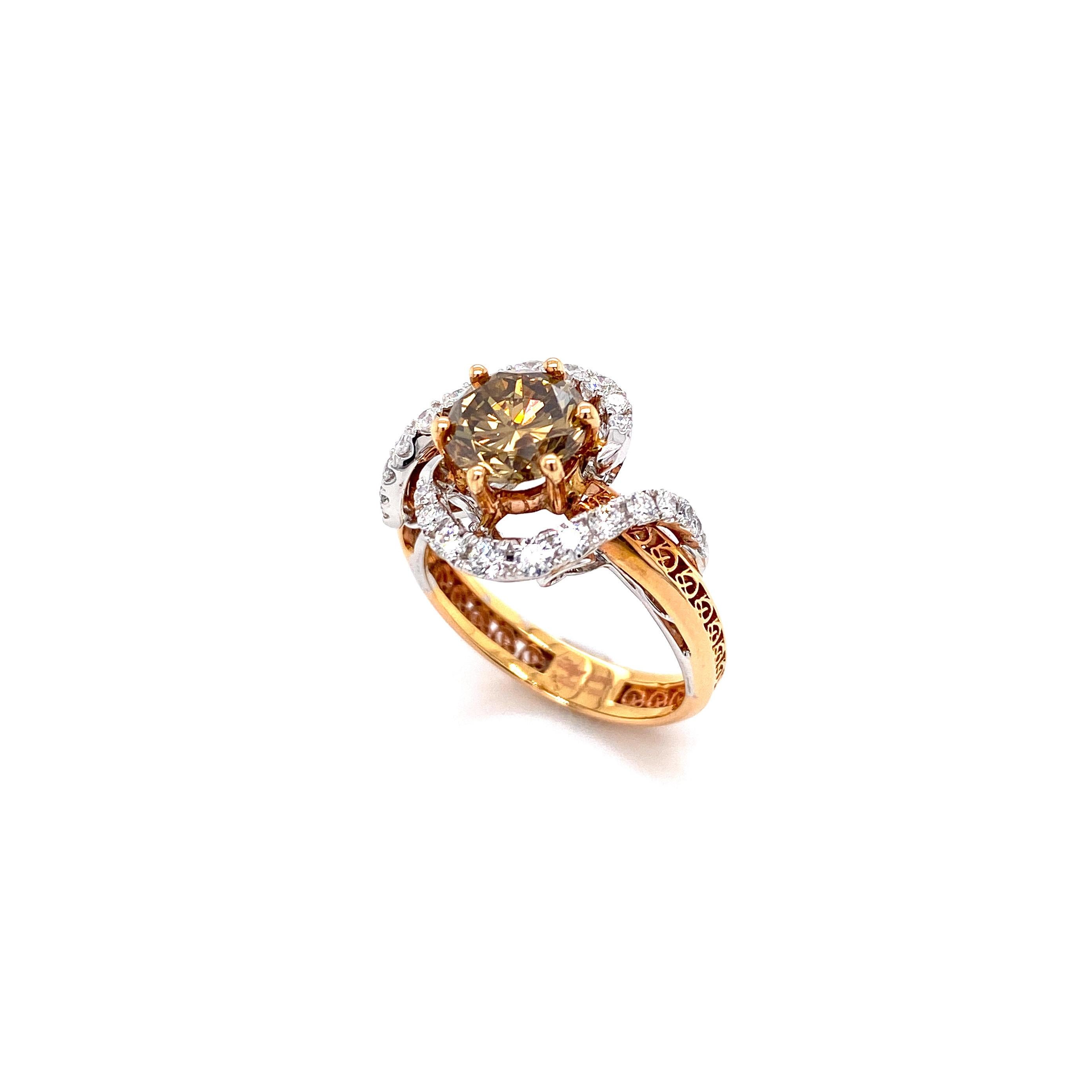 Dilys' Certified 3.57ct Brown Diamond Transformable Ring in 18 Karat Gold For Sale 2