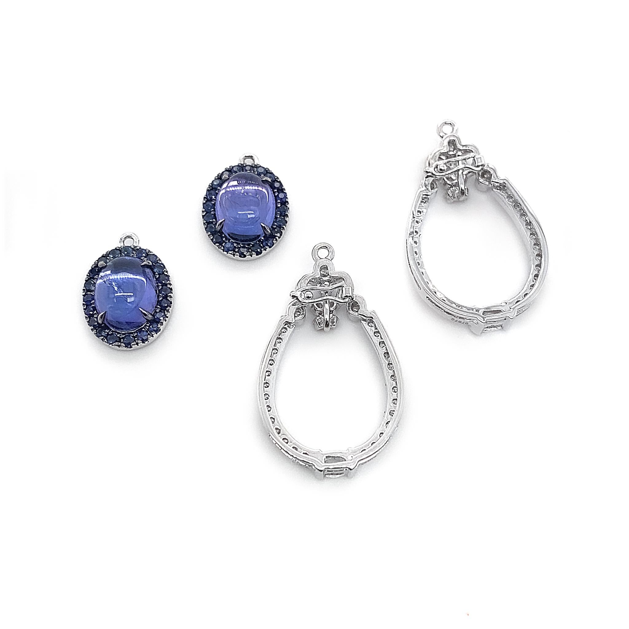 Cabochon Dilys' Certified 'Intense Bluish Violet' Tanzanite & Diamond Drop Earrings