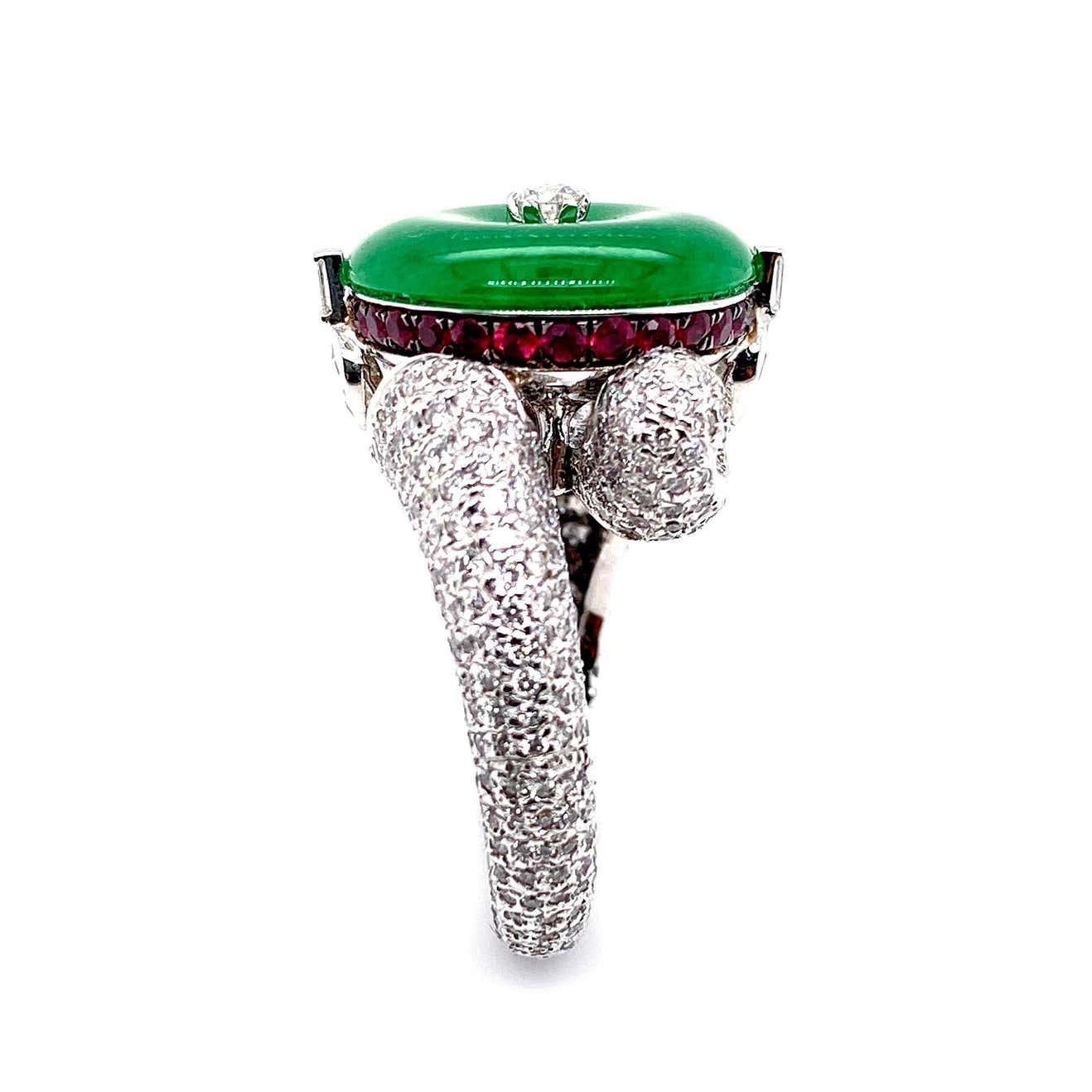Artisan Dilys' Certified Natural Jadeite and Diamond Engagement Ring in 18 Karat Gold For Sale