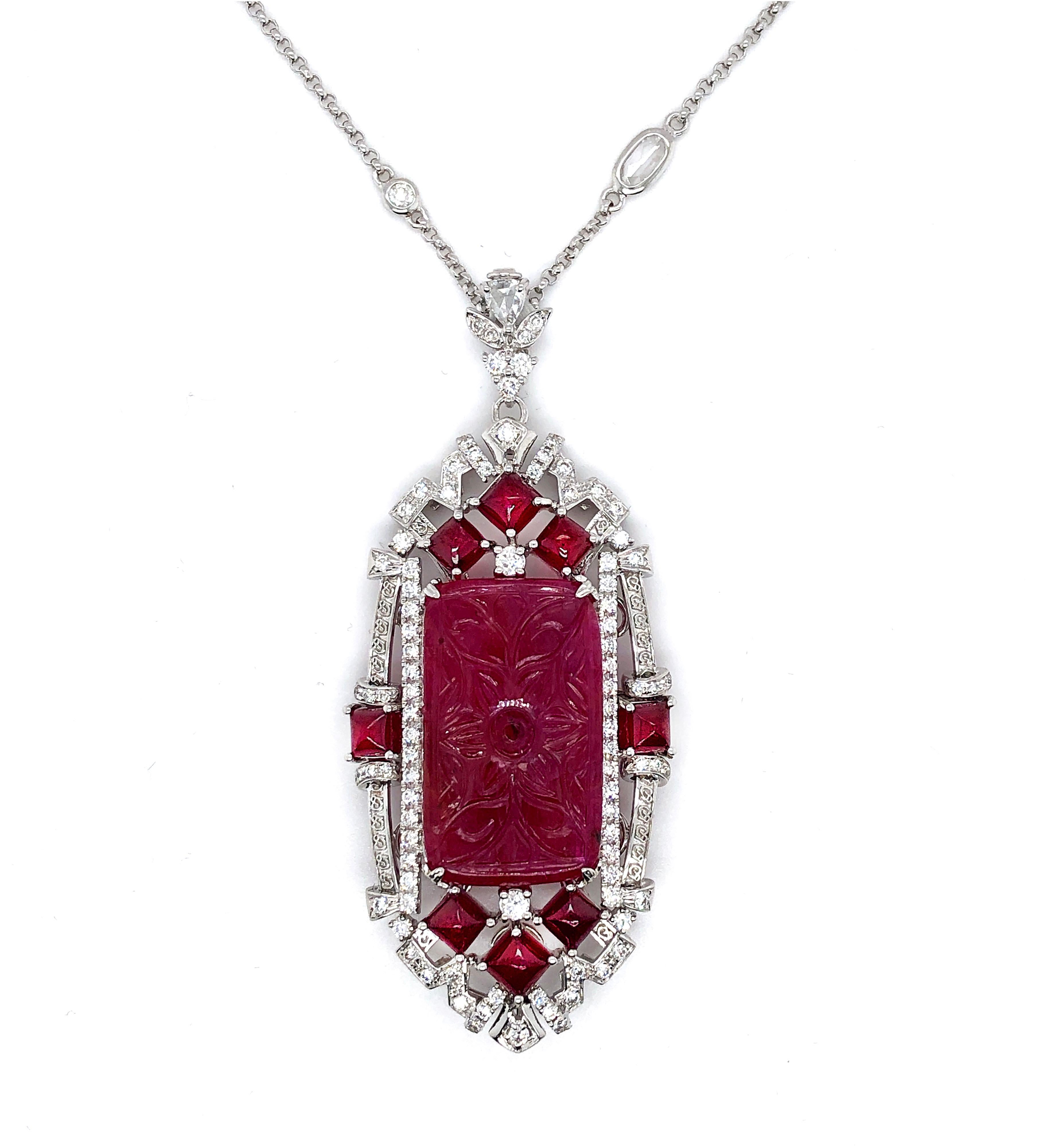 Art Deco Certified Ruby and Diamond Ring with Detachable Pendant in 18 Karat Gold For Sale
