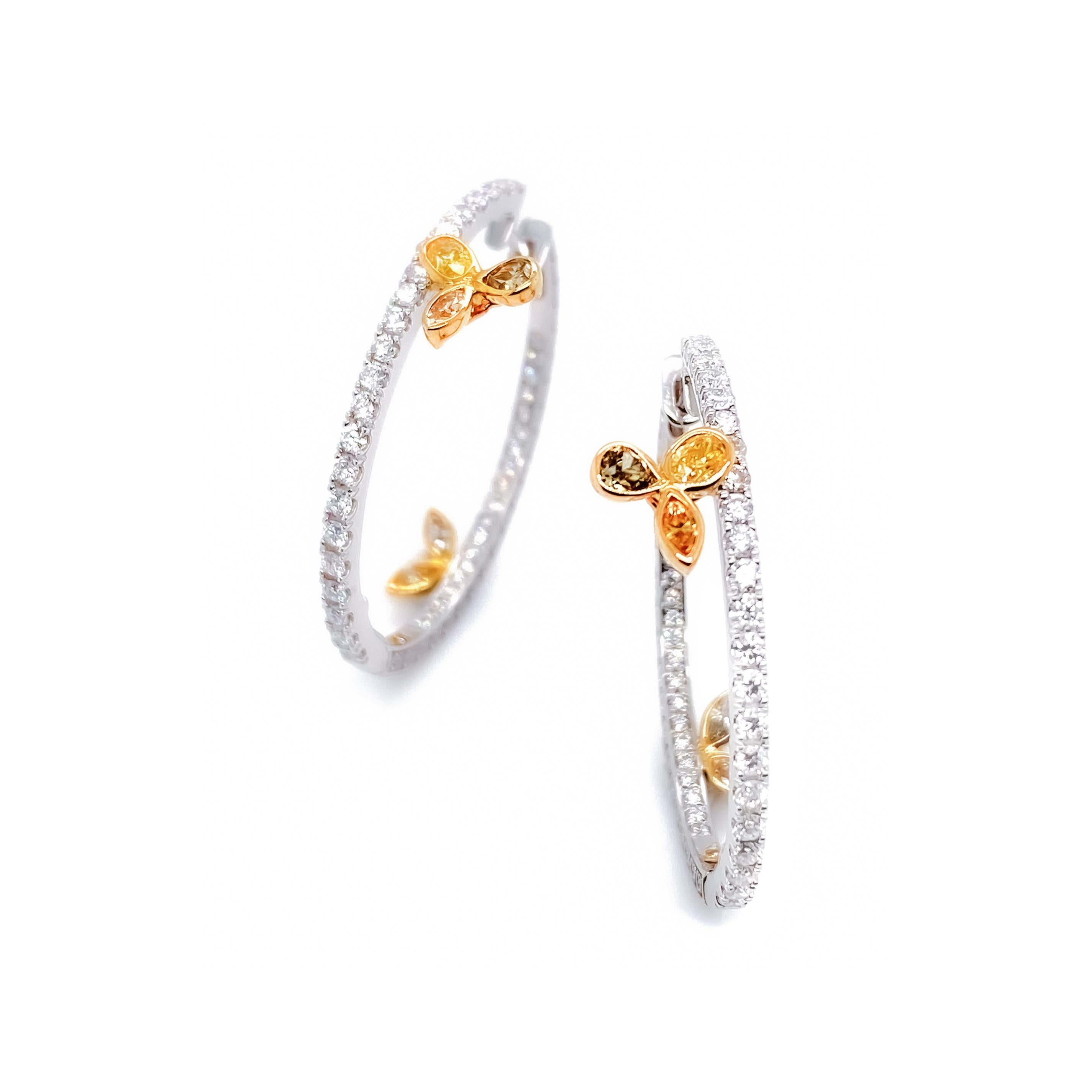 Artisan Dilys' Diamond Hoop Earrings in 18K Gold For Sale