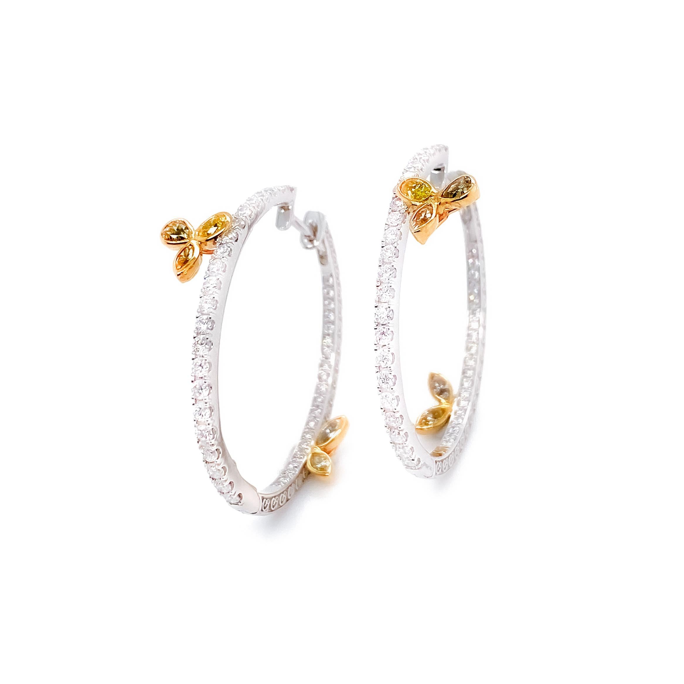 Mixed Cut Dilys' Diamond Hoop Earrings in 18K Gold For Sale