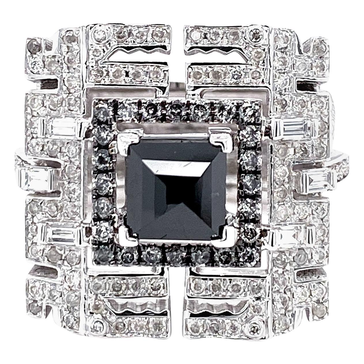 Dilys' Dragon Motif Black Diamond Ring in 18 Karat Gold For Sale