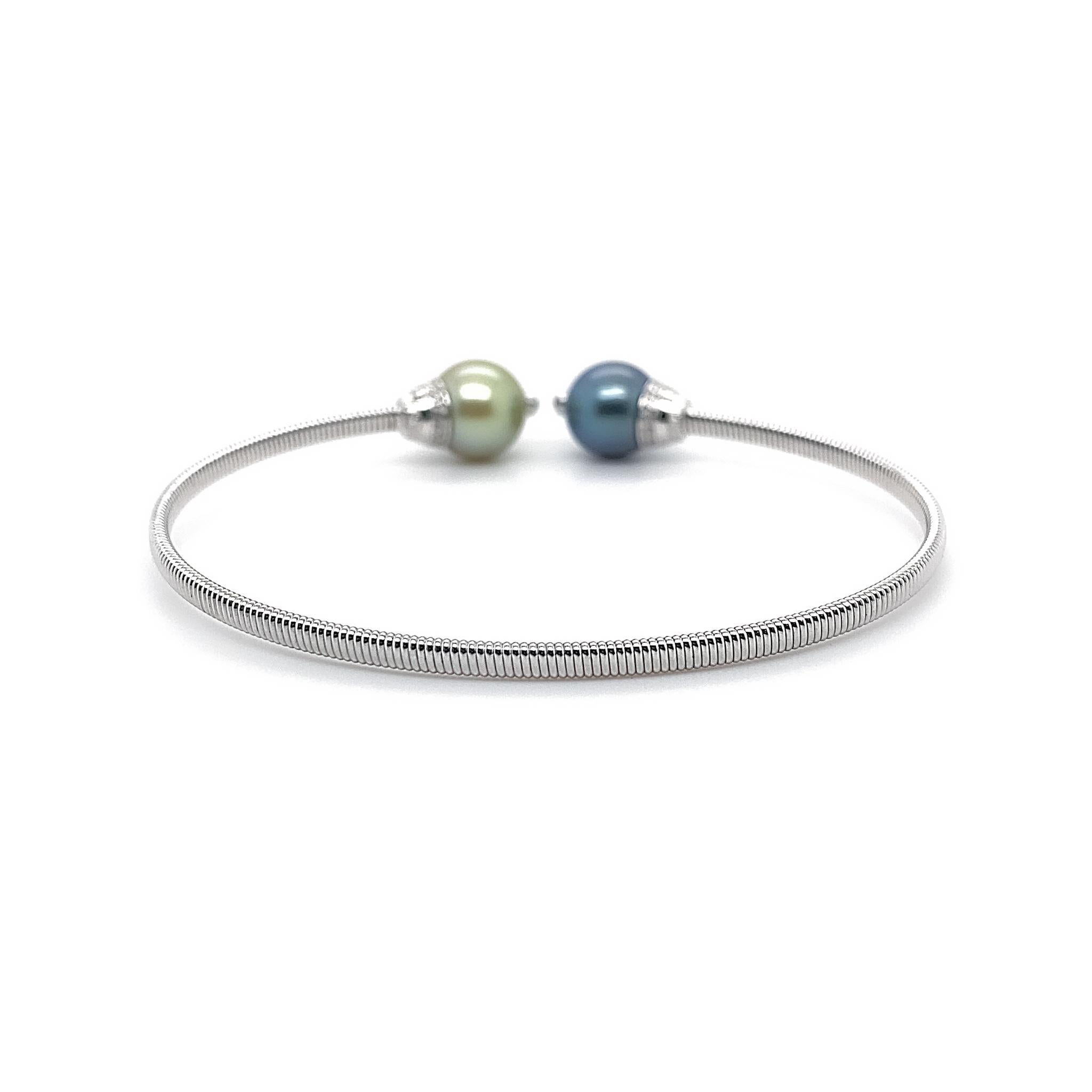 Uncut Dilys' Duo-Colour Rare South Sea Pearls & Diamond Bangle in Titanium