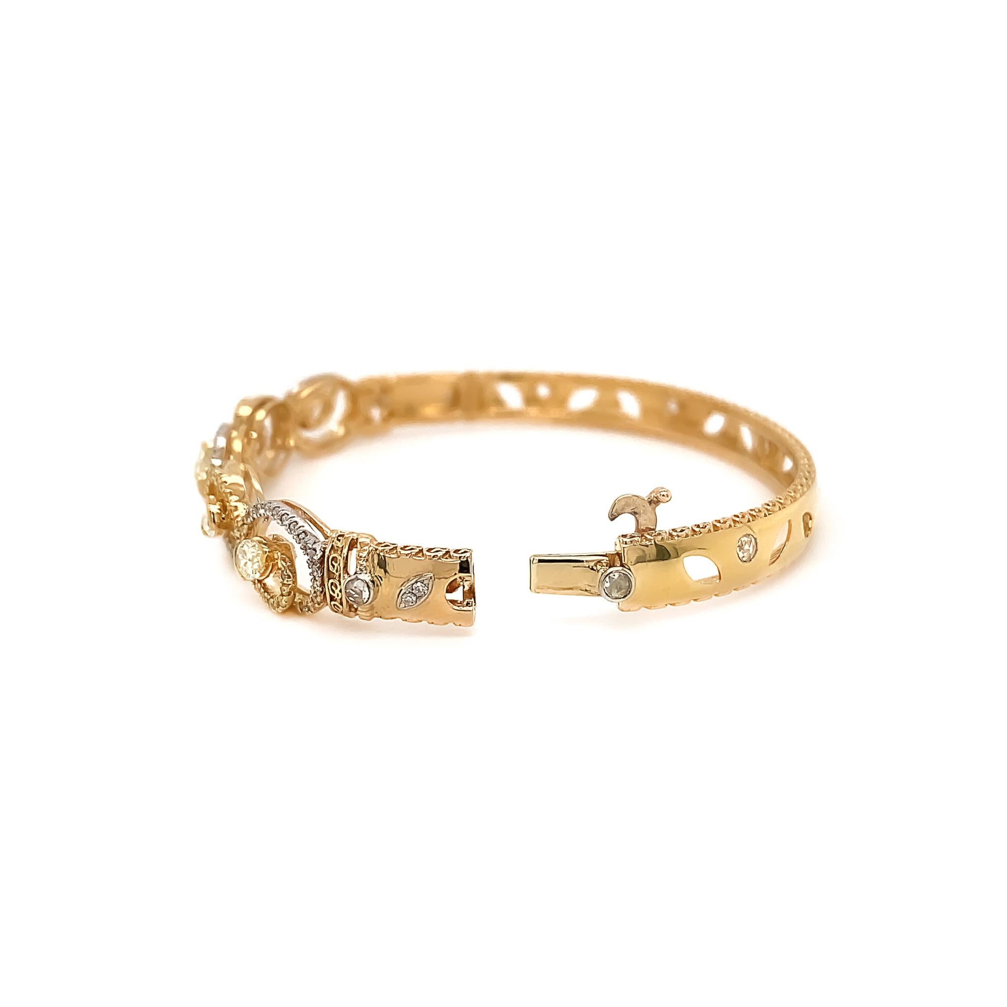 Art Nouveau Dilys' Fancy Colour Diamonds & White Diamond Bangle in 18K Gold