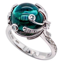 Dilys' 4.99ct Green Tourmaline & Diamond Designer Ring in 18 Karat Gold