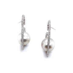 Dilys' Heart-Shaped South Sea Pearl and Diamond Hoop Earrings in 18 Karat Gold