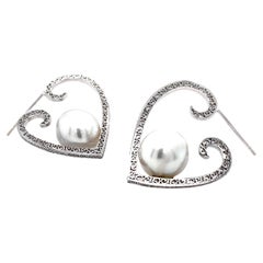 Dilys' Heart-Shaped South Sea Pearl and Diamond Hoop Earrings in 18 Karat Gold