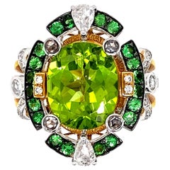 Dilys' IGI Certified Peridot and Diamond Statement 18K Gold Ring
