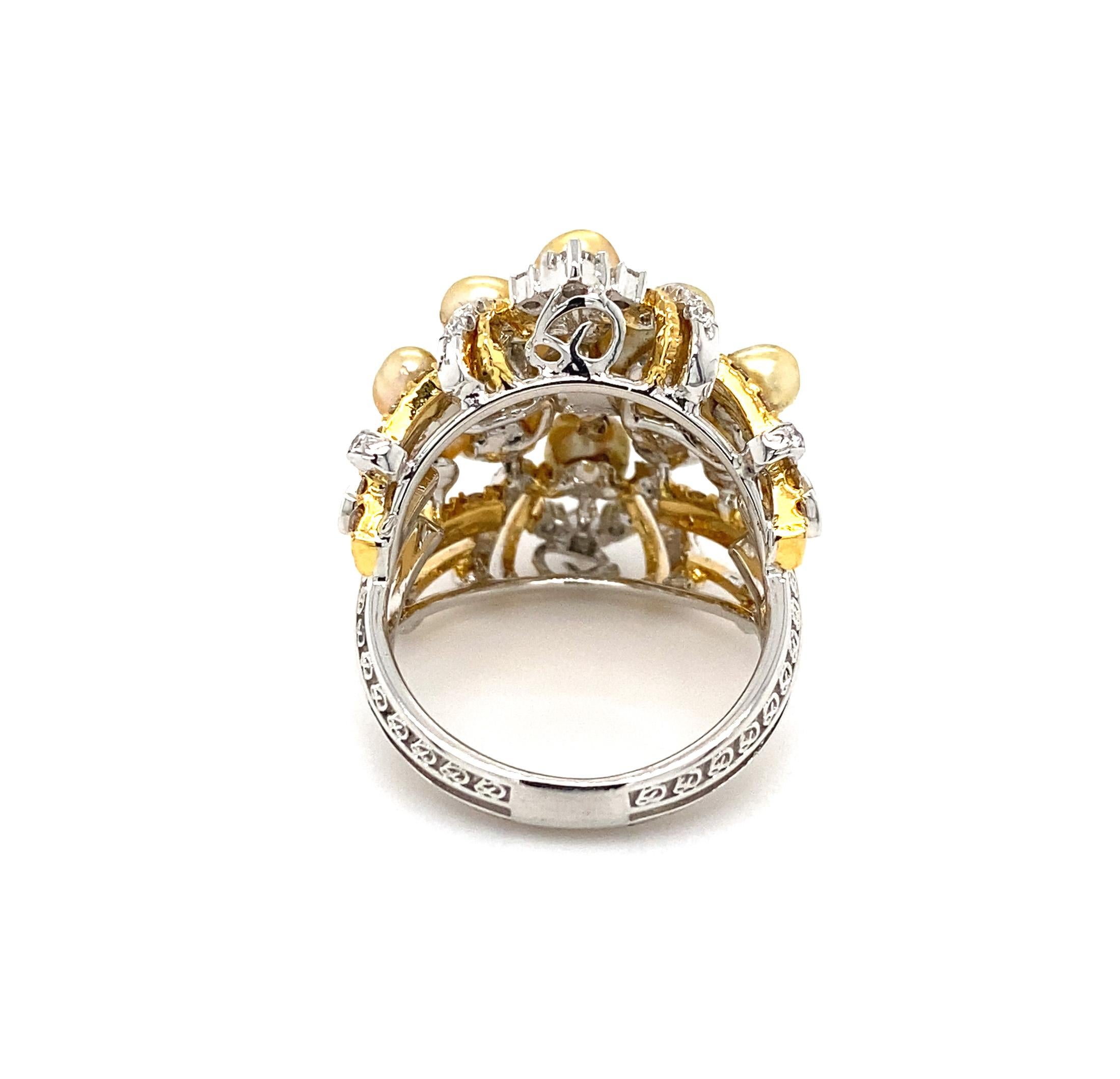 Dilys' Keshi-Perlen- und Diamanten-Cluster-Ring aus 18 Karat Gold Damen im Angebot