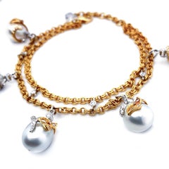 Dilys' Masquerade Motif Pearl & Diamond Chain Bracelet in 18K Gold