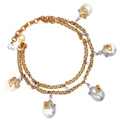 Dilys' Masquerade Motif Pearl & Diamond Chain Bracelet in 18K Gold