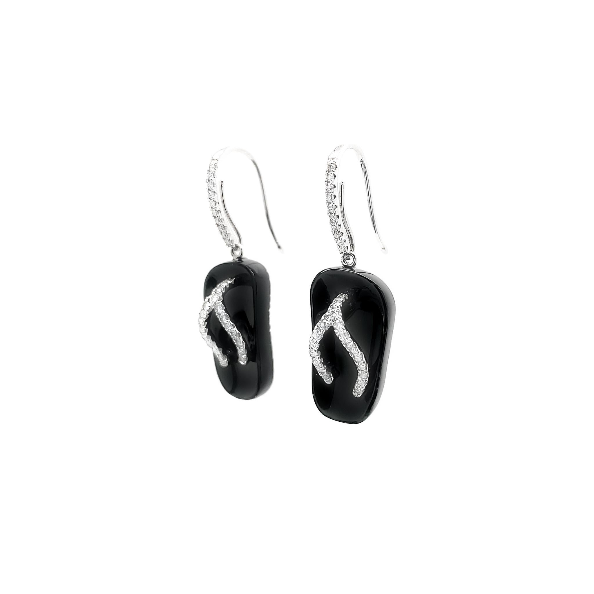 Contemporary Dilys' Objet d'Art Black Jade Flipflop Earrings in 18K White Gold For Sale