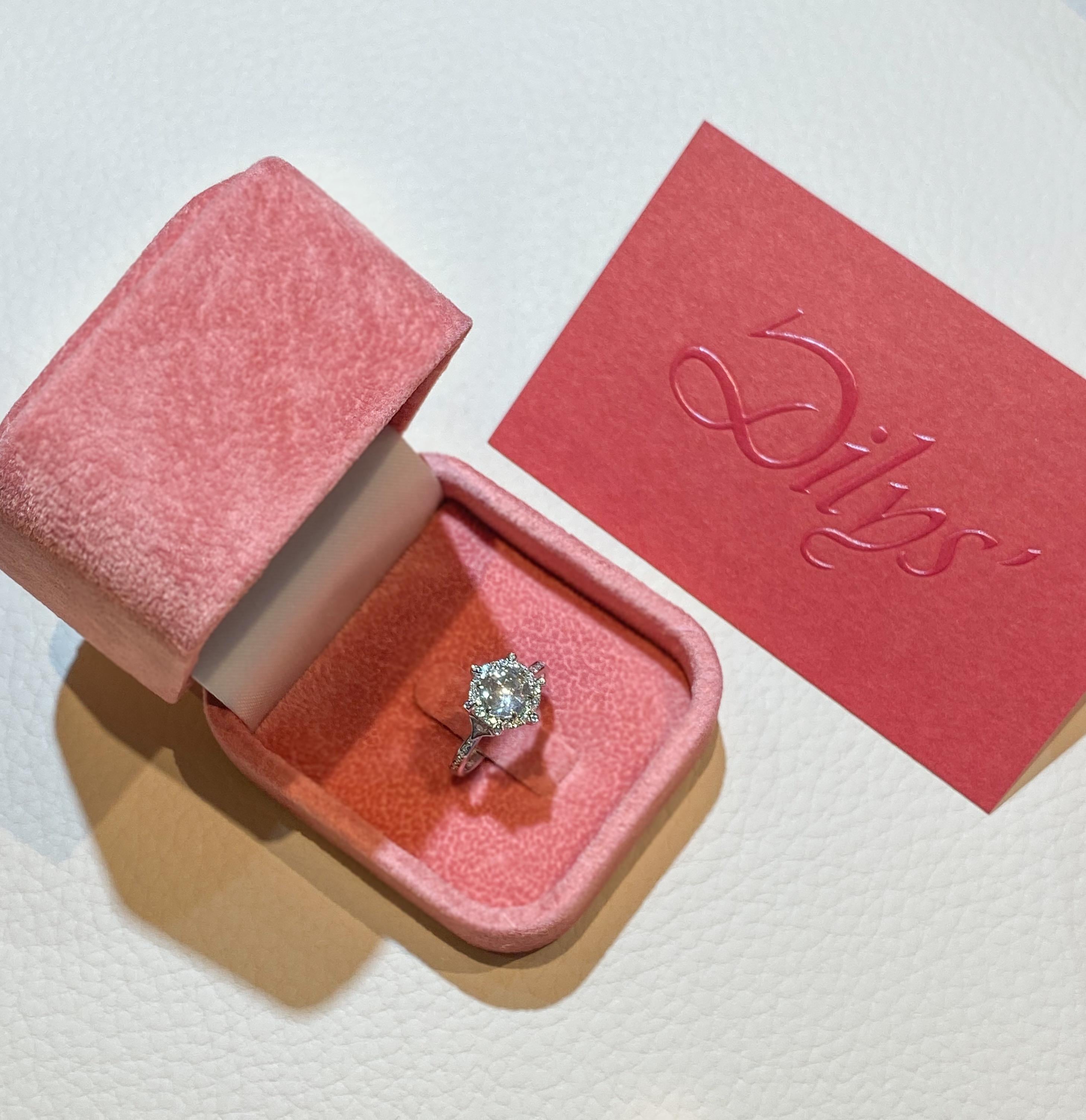 Dilys Bague en or blanc 18 carats avec diamants taille ancienne certifiés GIA en vente 1