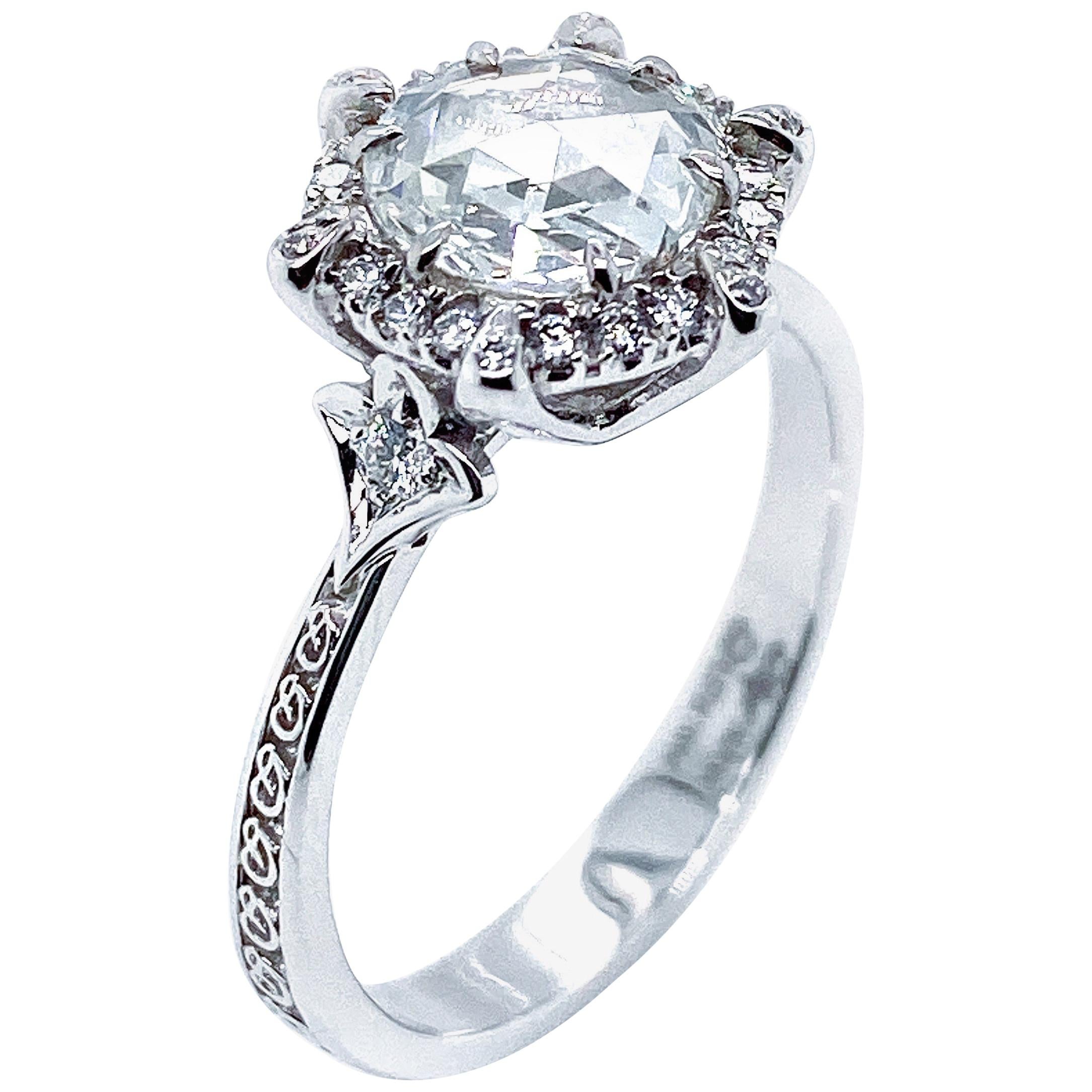 Dilys' Old Cut GIA Certified Diamond Ring in 18 Karat White Gold