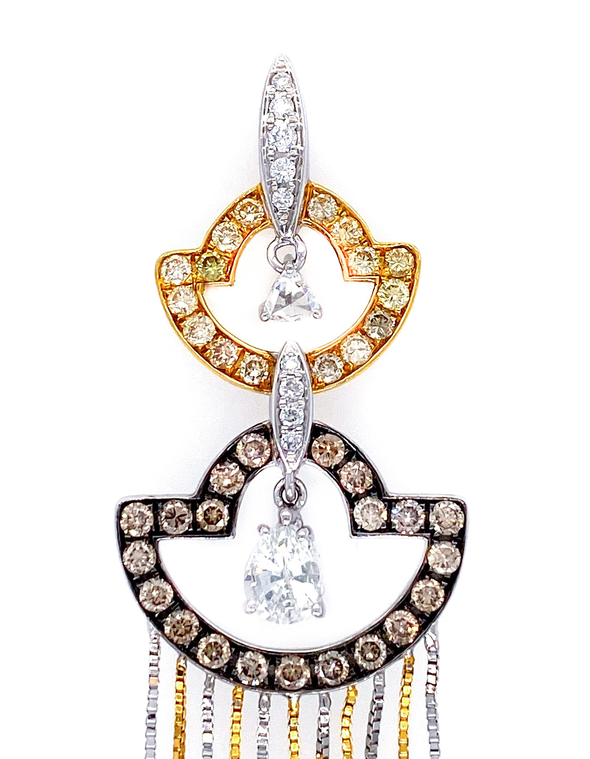 Art Deco Old Hollywood Inspired Diamond Drop Earrings in 18 Karat Gold