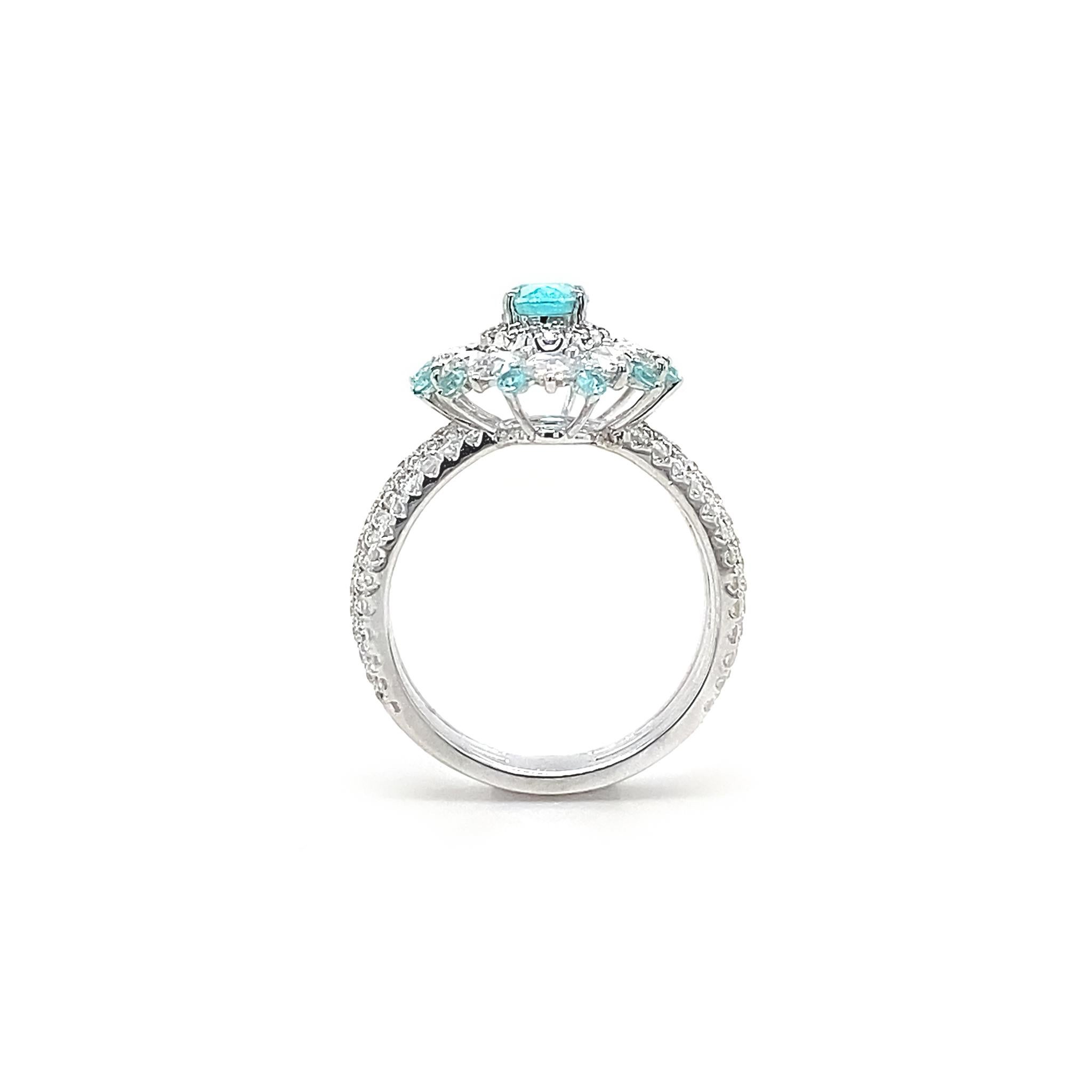 Dilys' Oval Brazilian Paraiba Tourmaline Diamond Cocktail Ring In New Condition In Hong Kong, HK