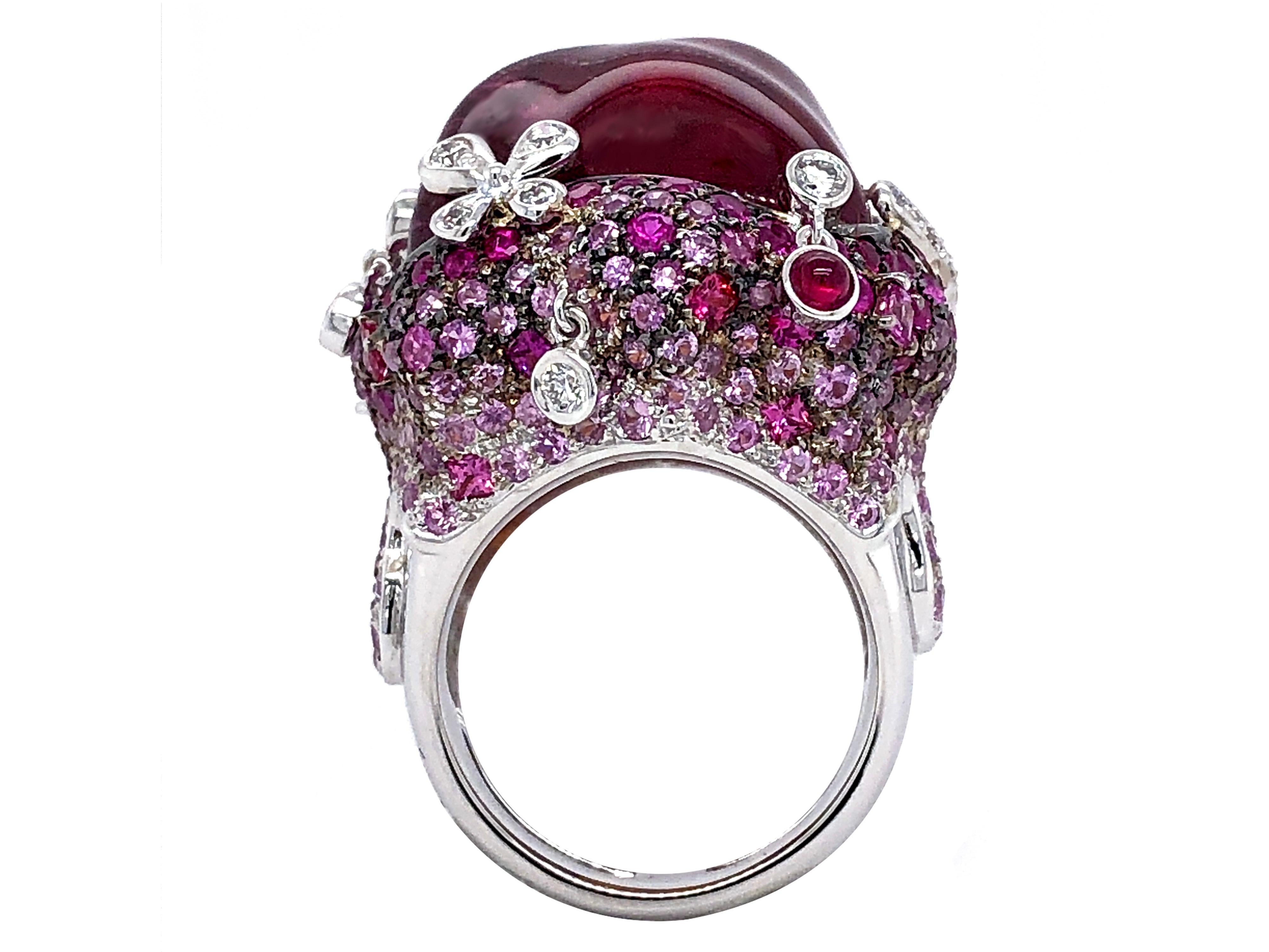 Rubelite, Pink Sapphire and Diamond Statement Ring in 18 Karat Gold 1