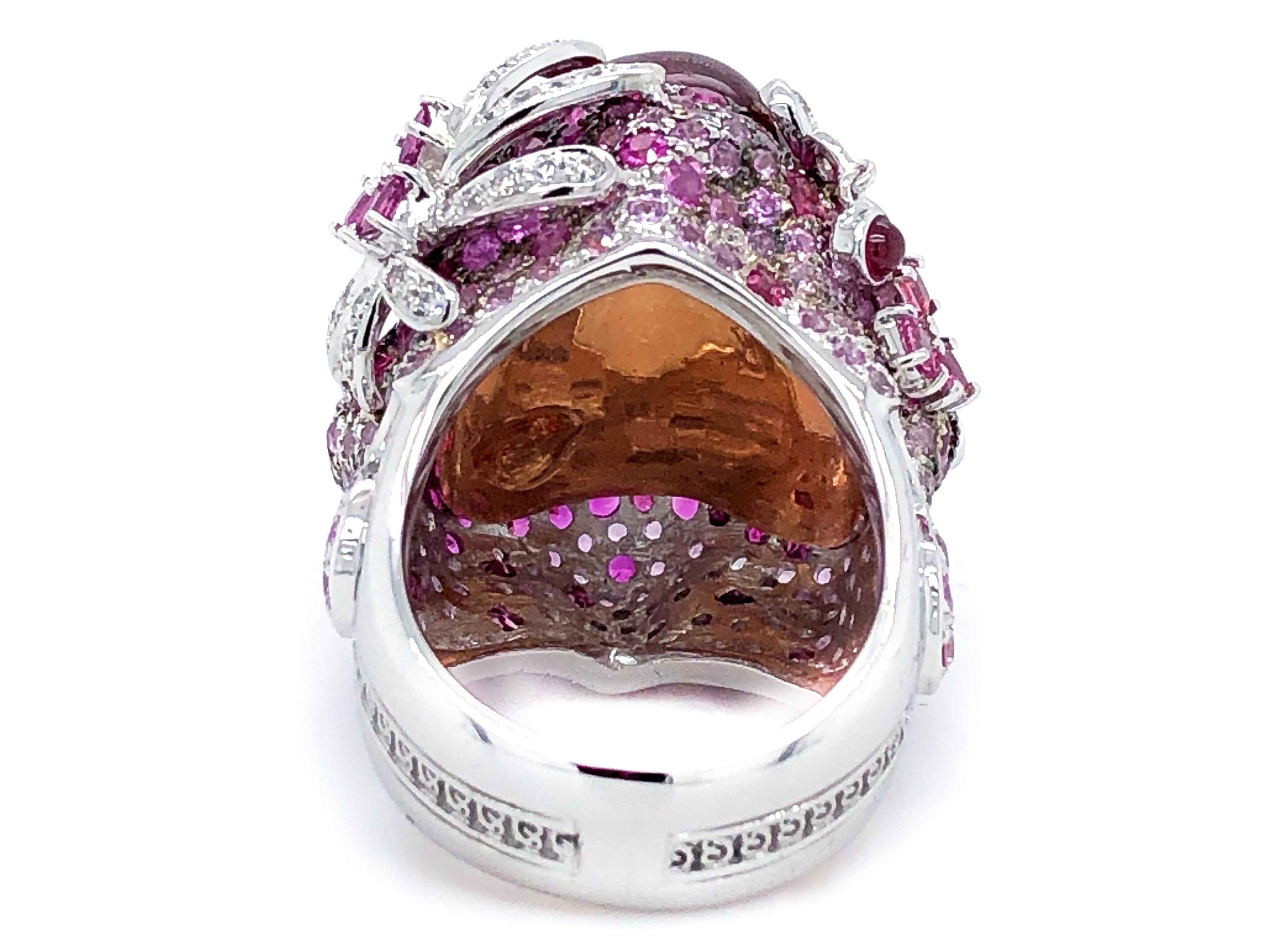 Rubelite, Pink Sapphire and Diamond Statement Ring in 18 Karat Gold 2