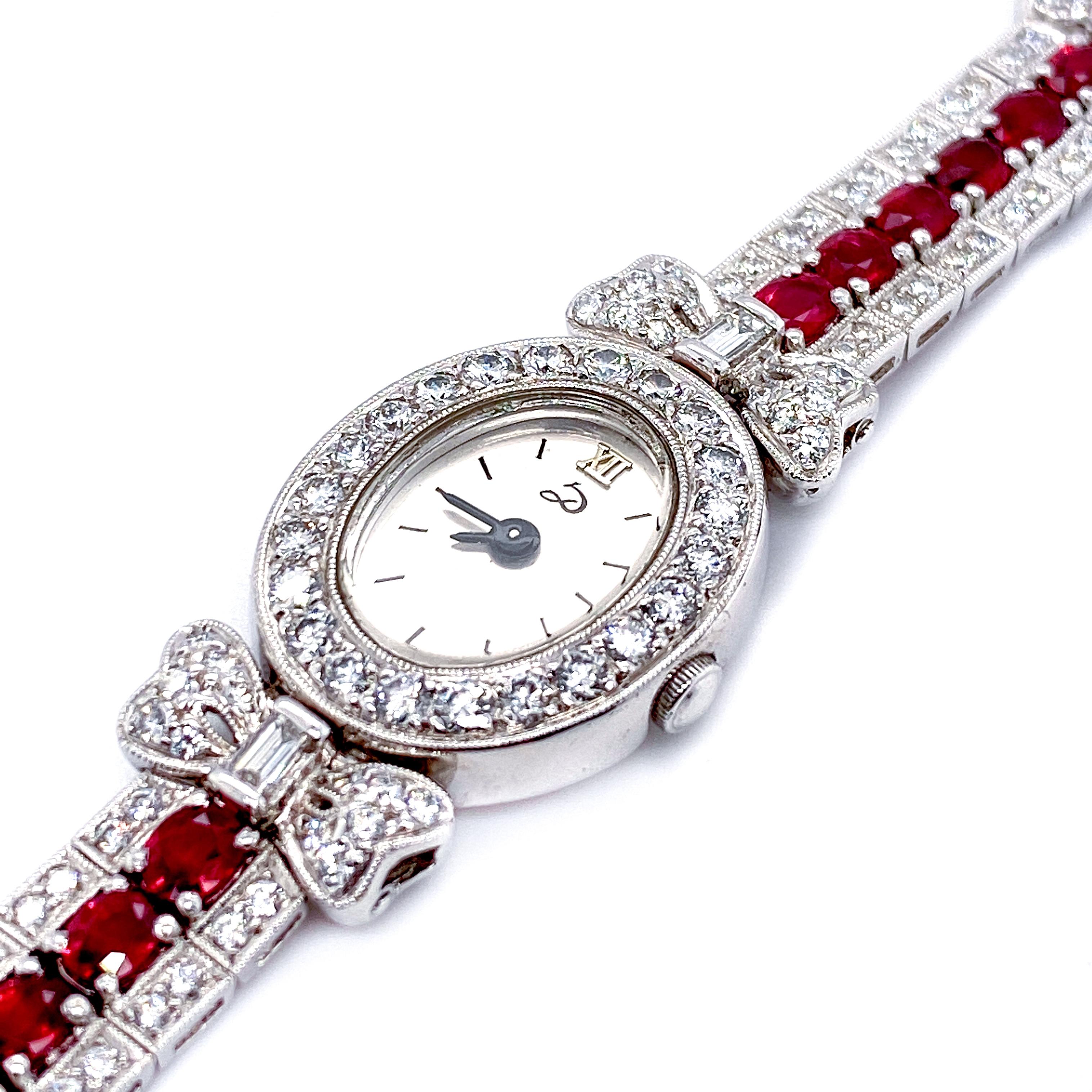 A stunning work of wearable art, this one-of-a-kind Swiss Quartz movement ruby and diamond watch in 18 karat gold by Dilys’ represents the brand’s passion for exceptional gems and elegant design. All 38 parts of the watch are movable, not