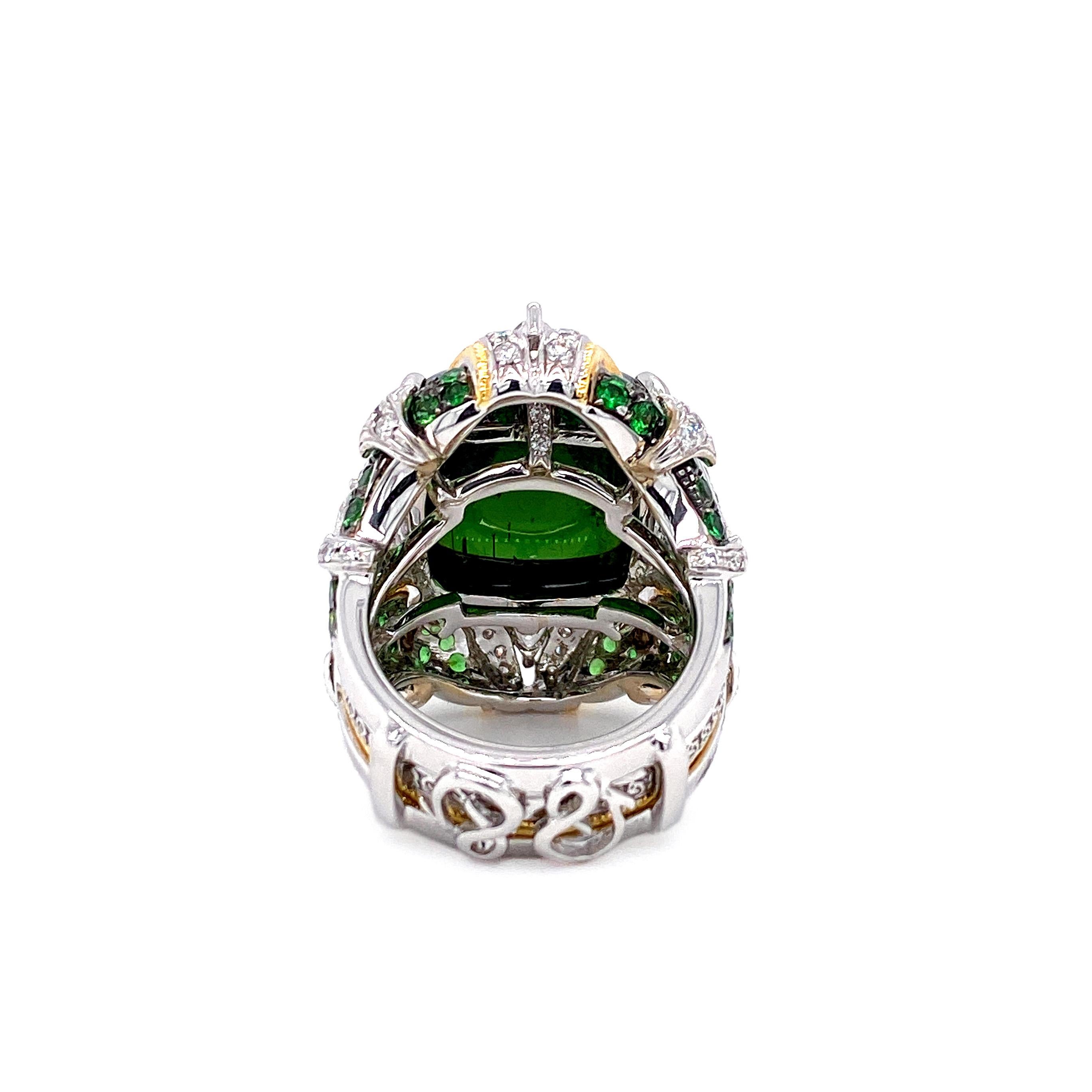 Dilys' Unheated 24.82 Carat Green Tourmaline Sugarloaf Ring 1