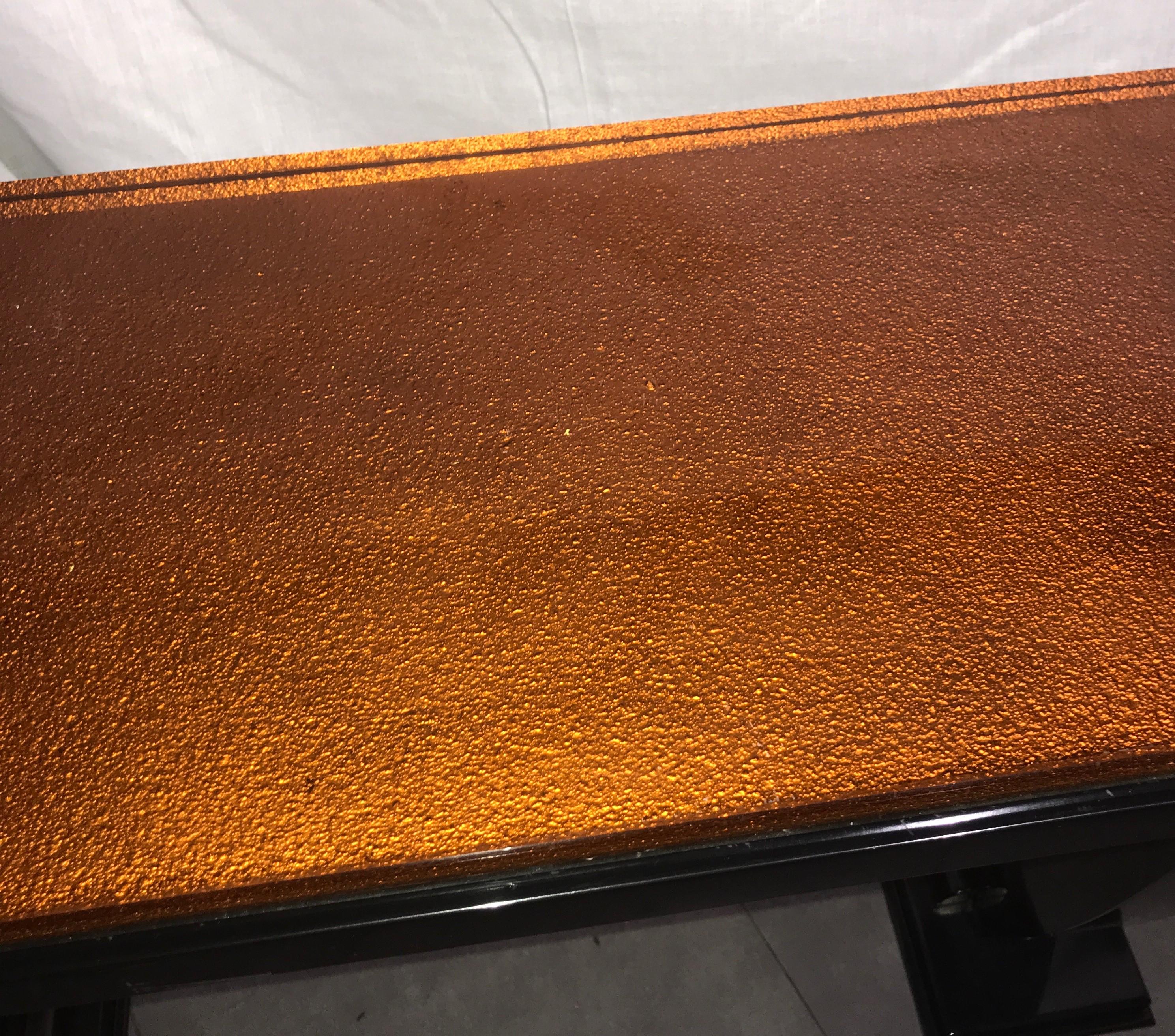 DIM Black Lacquer Wood Console, Saint Gobain Amber Glass Slab Top, France, 1930 For Sale 2