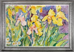 Dima Braga - Óleo Contemporáneo de la Escuela Ucraniana enmarcado, Iris amarillos