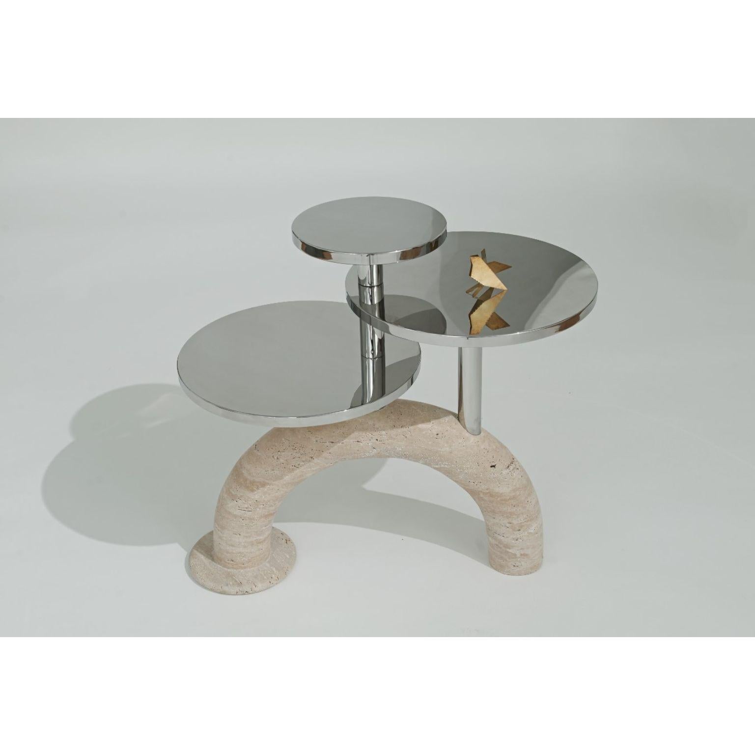 Dimanche 6 - Side table by Marc Dibeh
Materials: Travertino marble, mirror, chromed stainless steel
Dimensions: W68 x H40 x D40 cm 

Beirut based designer Marc Dibeh narrates his cultural environment through compelling interiors and