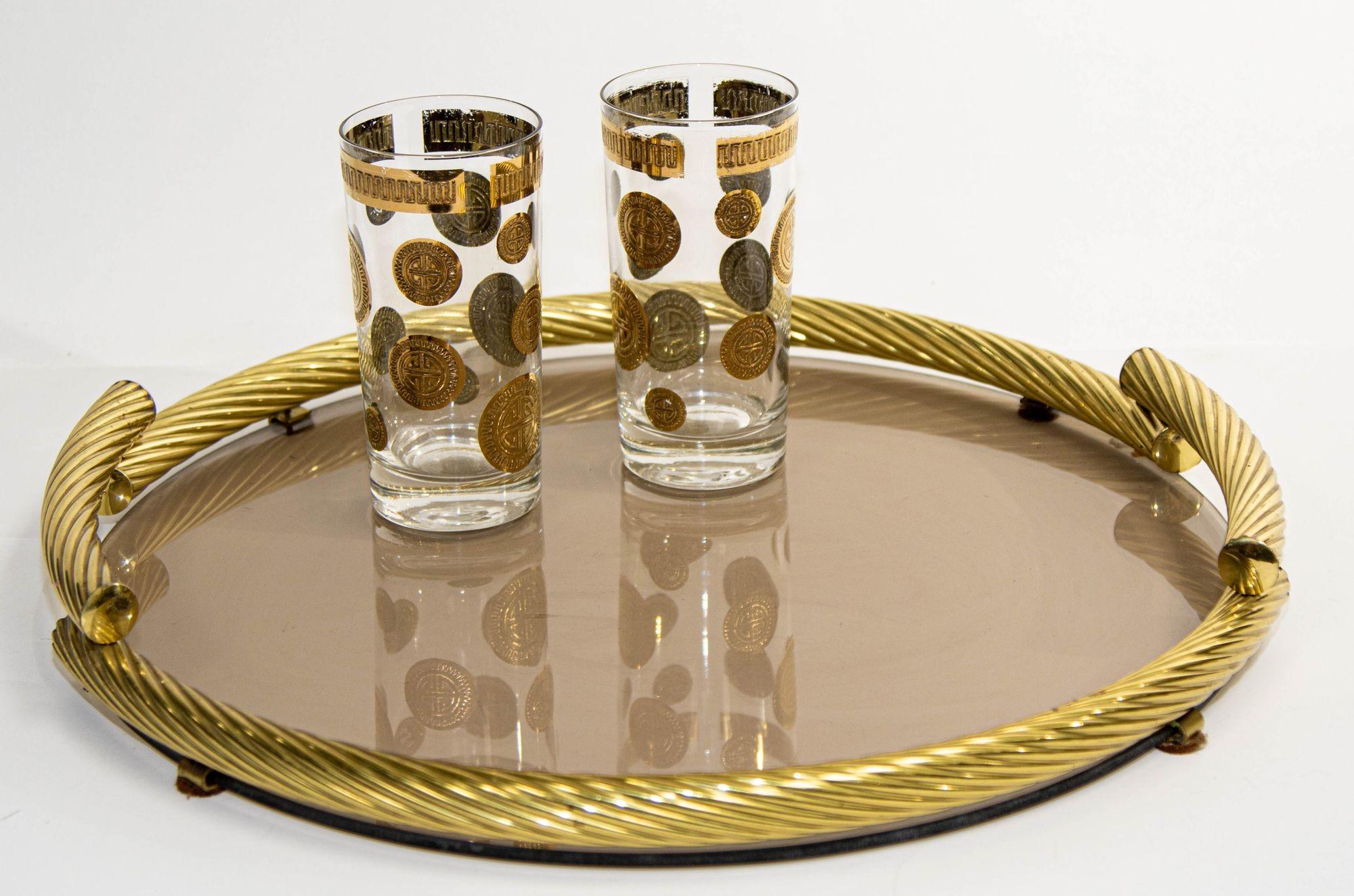 Dimart Brass Italian Round Tray with Smoked Glass 1980s For Sale 6