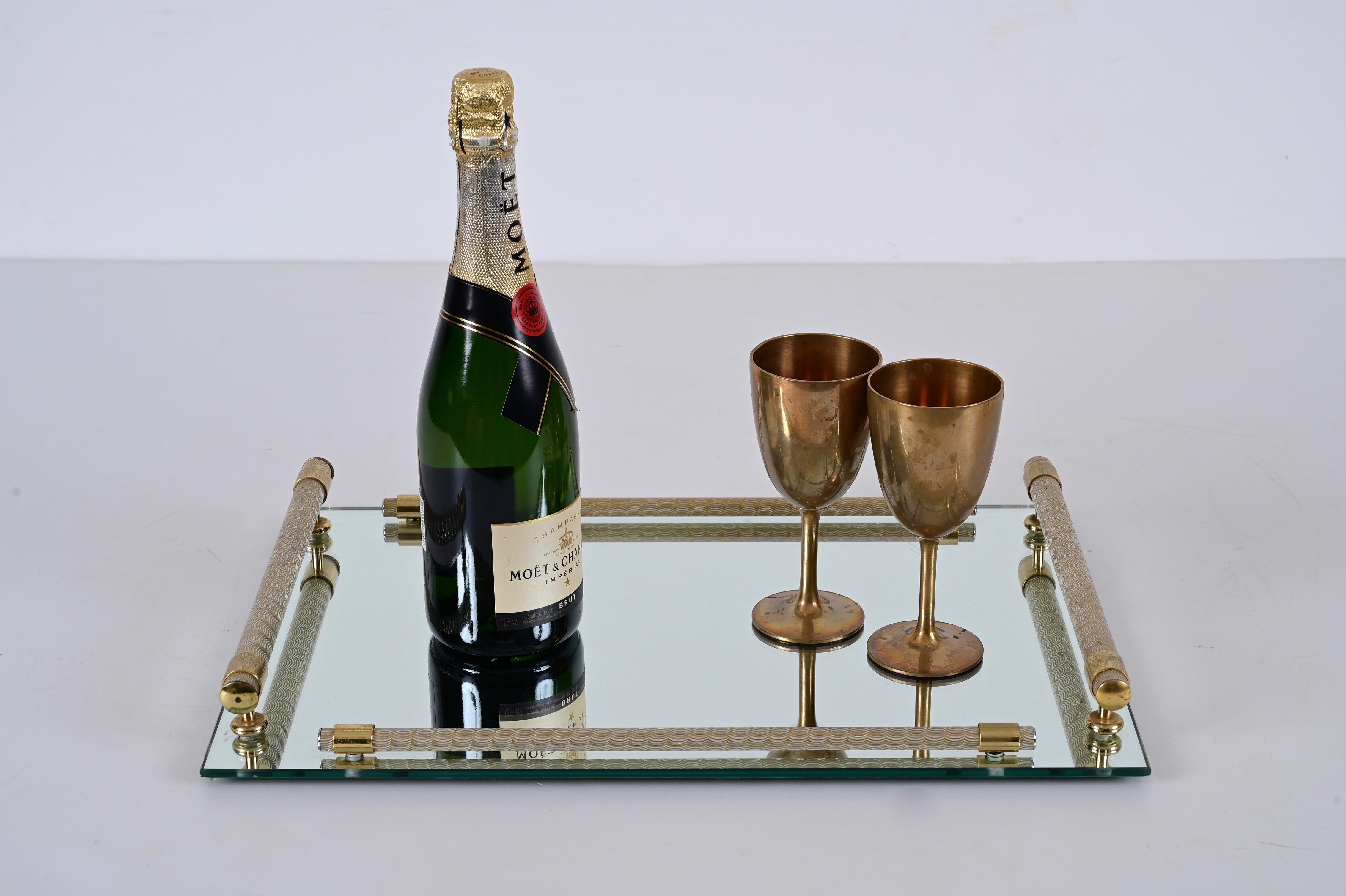 Dimart Milano 24-Karat Gold Plated and Brass Italian Tray with Mirror Base 1980s 9