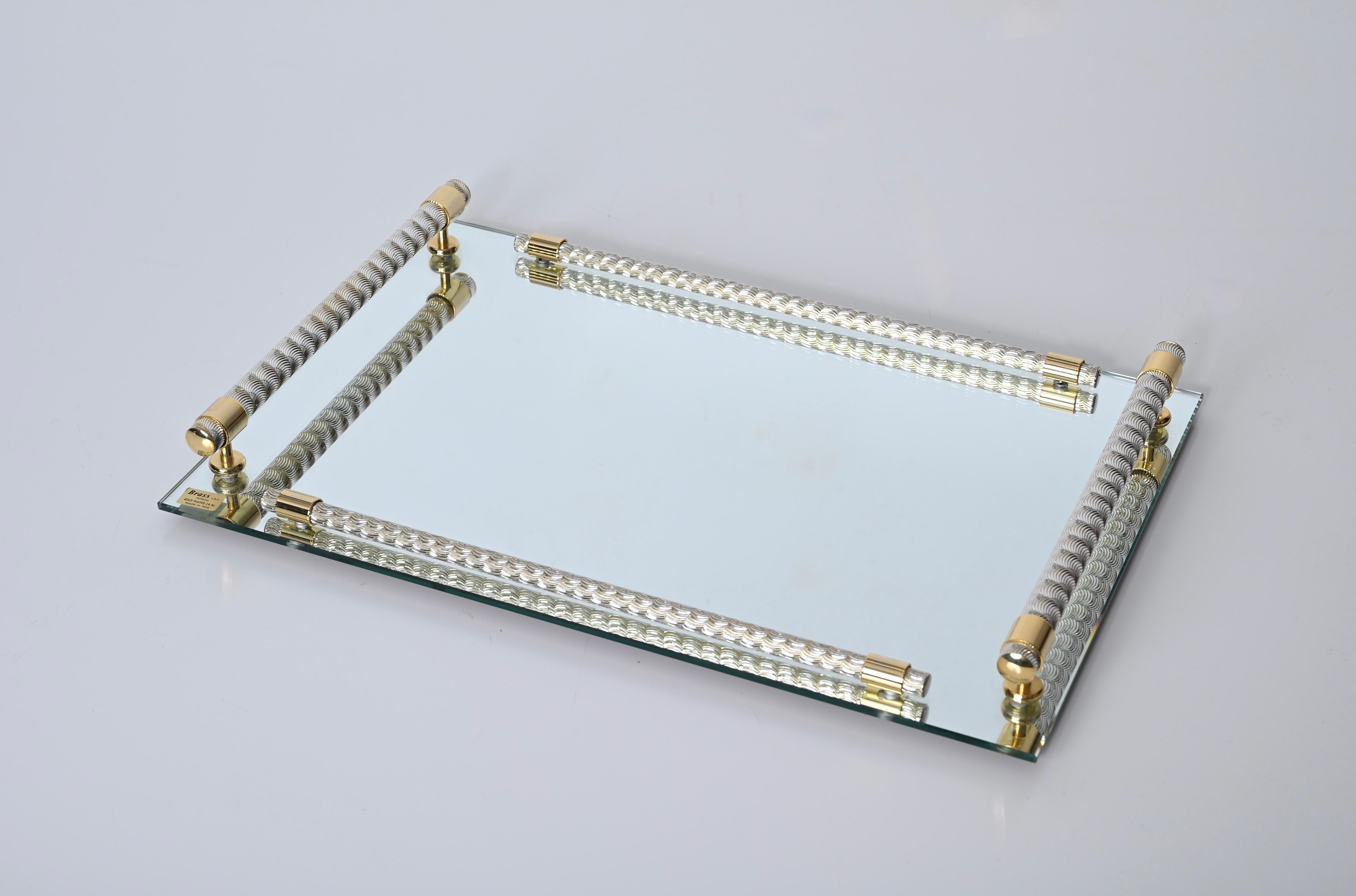 Dimart Milano 24-Karat Gold Plated and Brass Italian Tray with Mirror Base 1980s 5