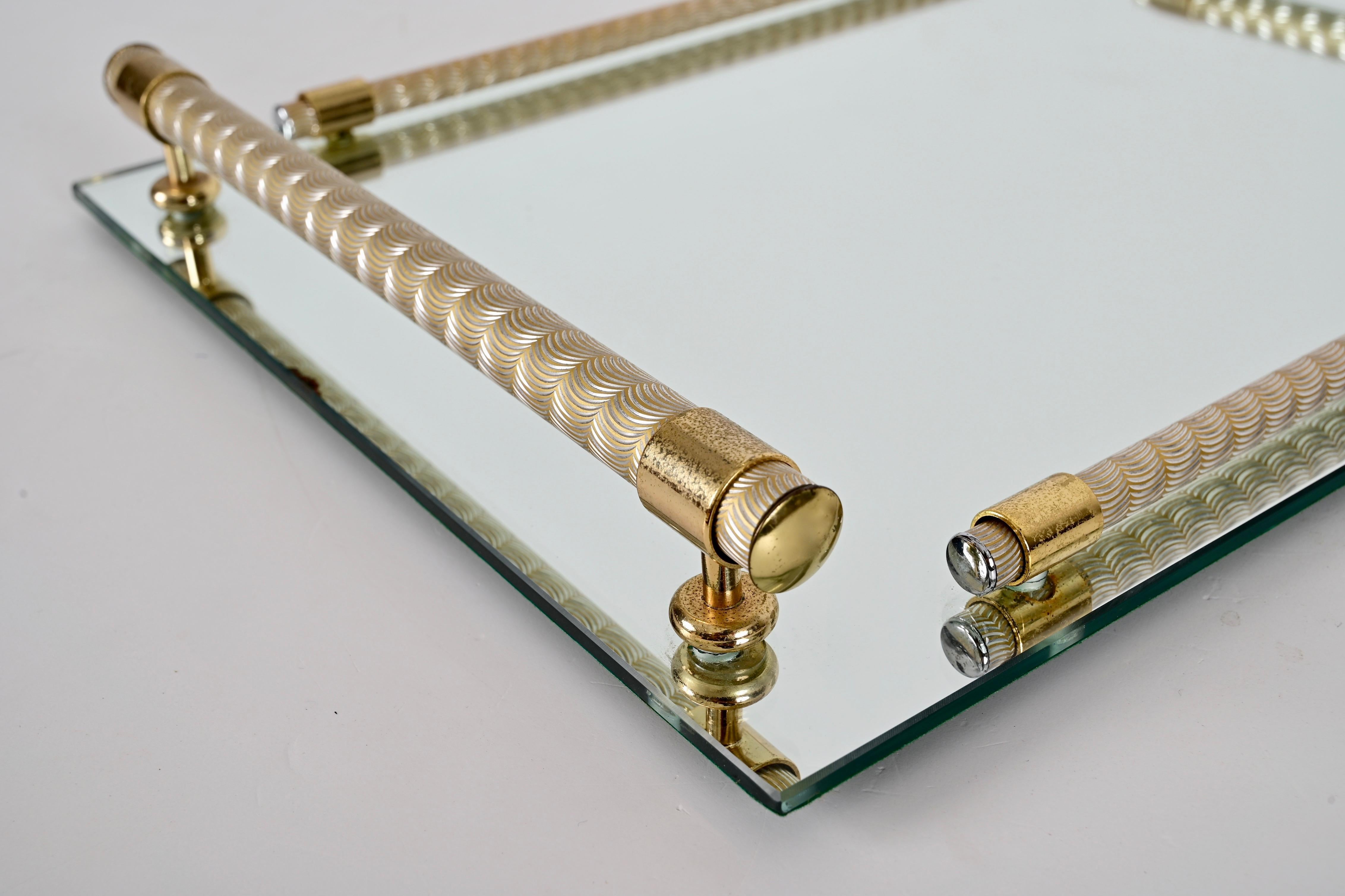 Dimart Milano 24-Karat Gold Plated and Brass Italian Tray with Mirror Base 1980s 6
