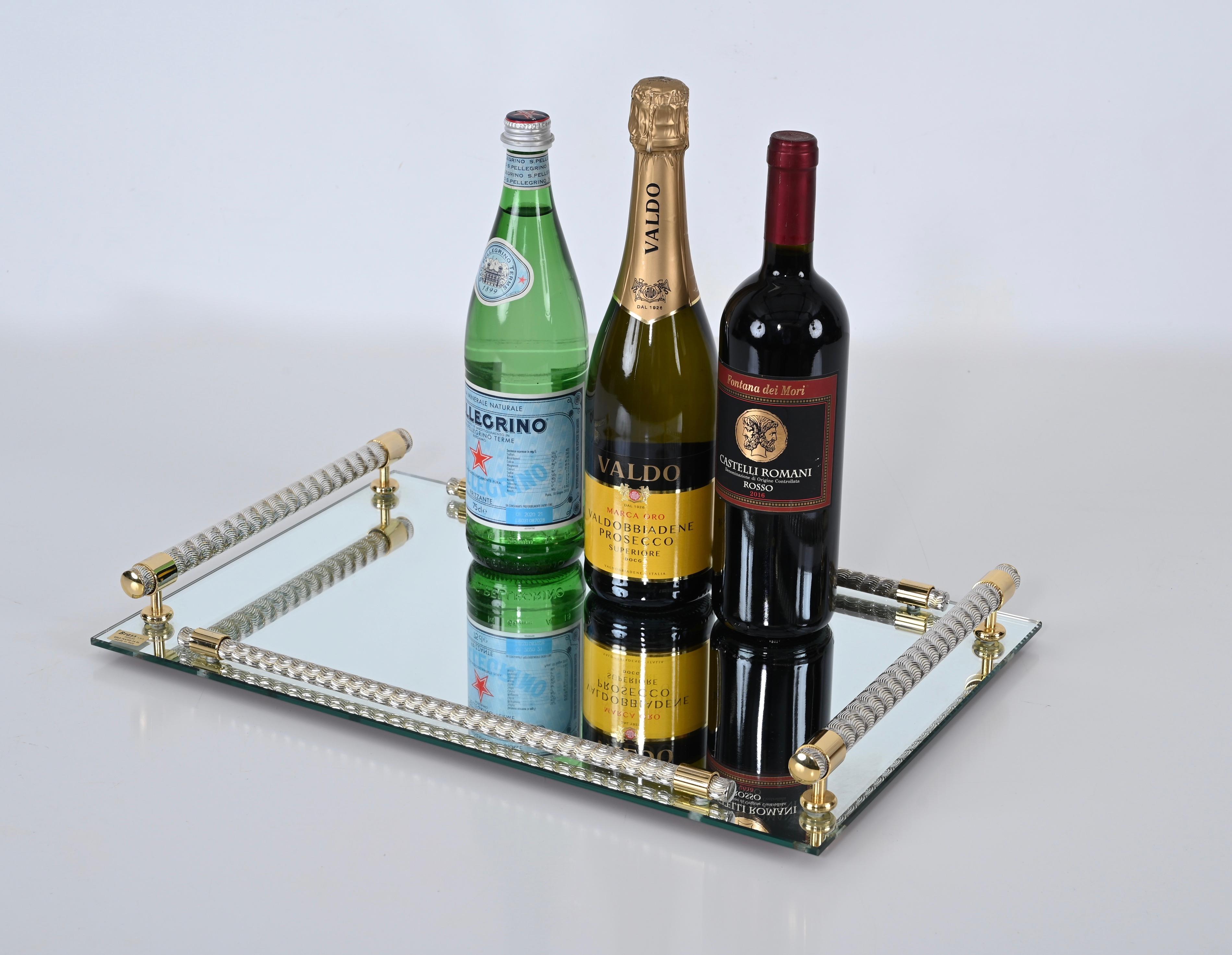 Dimart Milano 24-Karat Gold Plated and Brass Italian Tray with Mirror Base 1980s 7