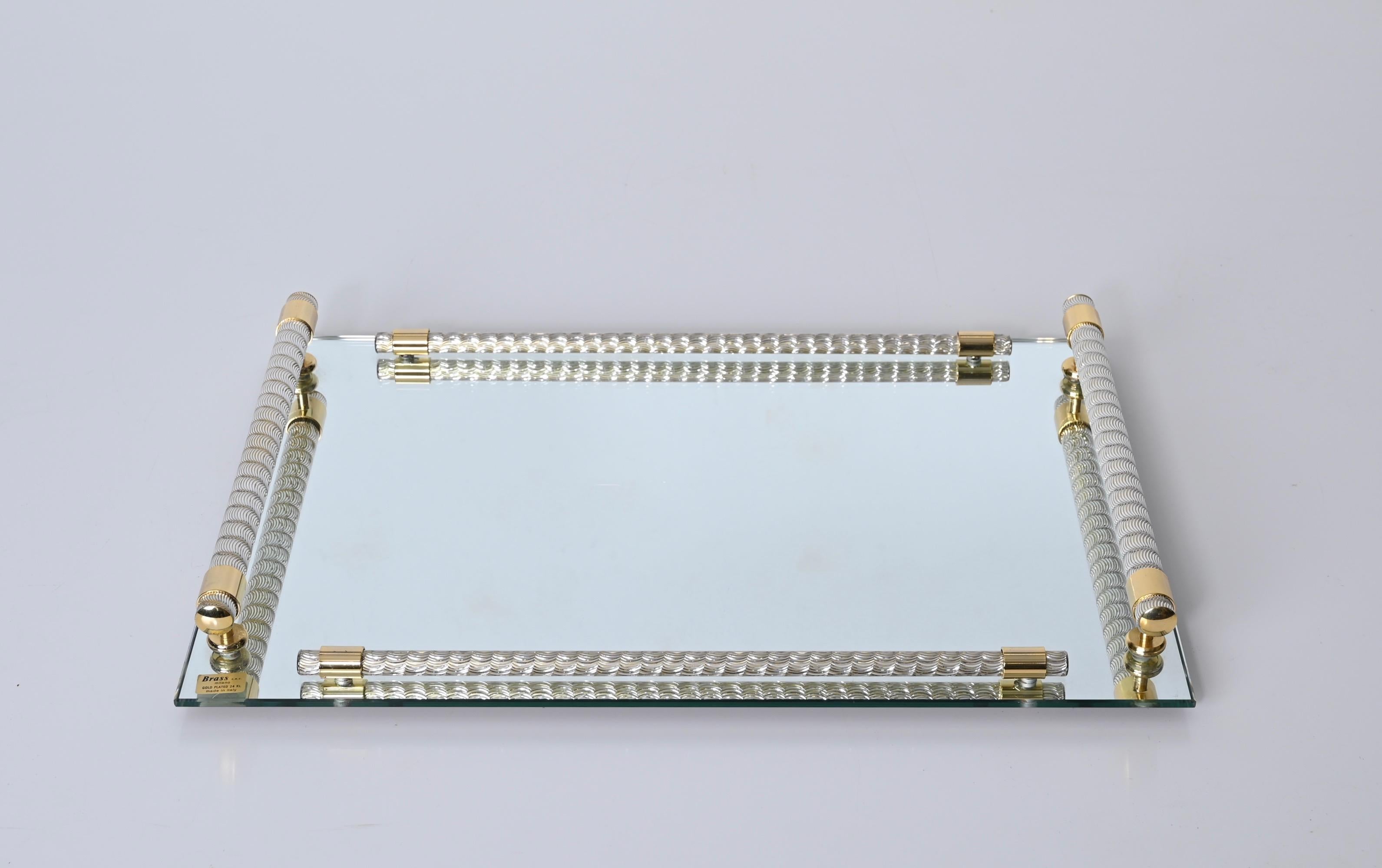 Dimart Milano 24-Karat Gold Plated and Brass Italian Tray with Mirror Base 1980s 10