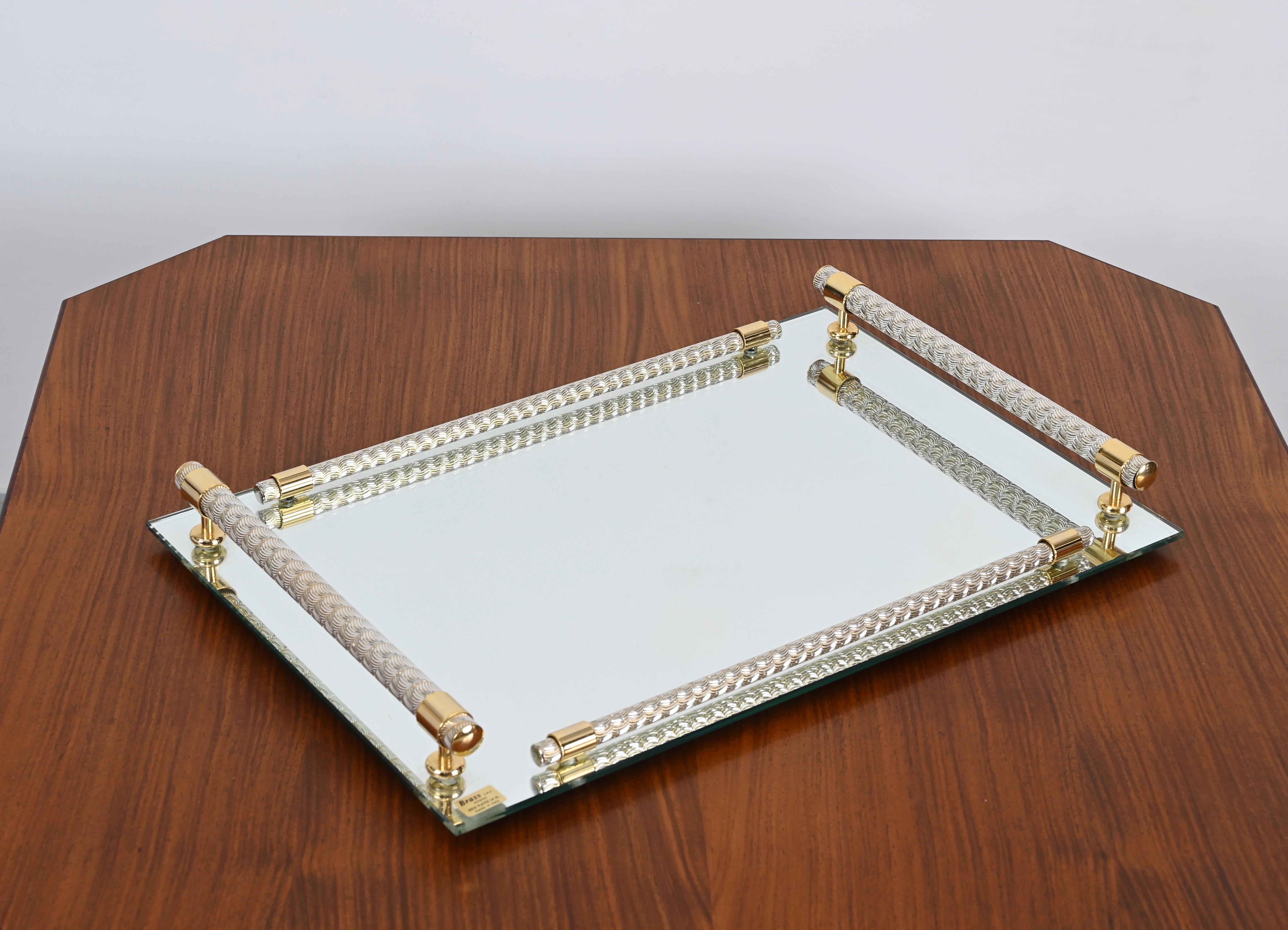 Dimart Milano 24-Karat Gold Plated and Brass Italian Tray with Mirror Base 1980s 11