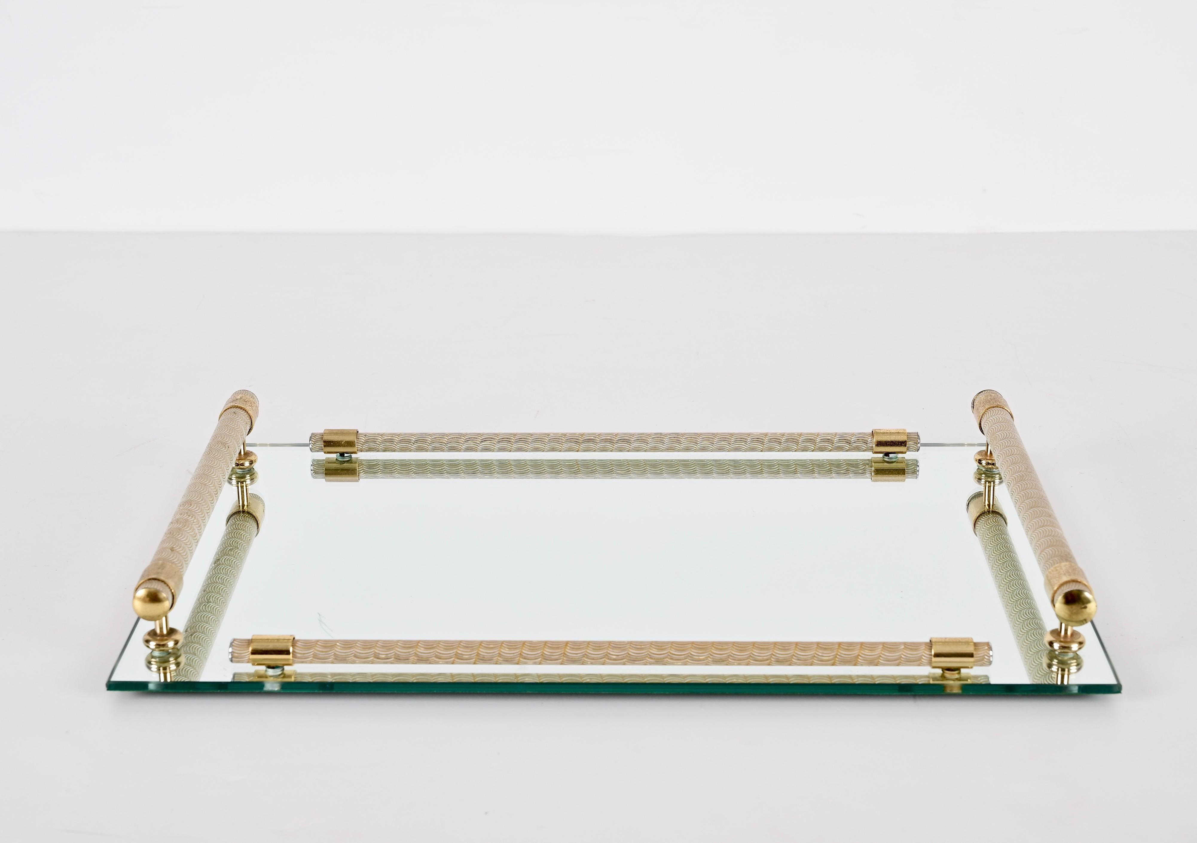 Dimart Milano 24-Karat Gold Plated and Brass Italian Tray with Mirror Base 1980s 7