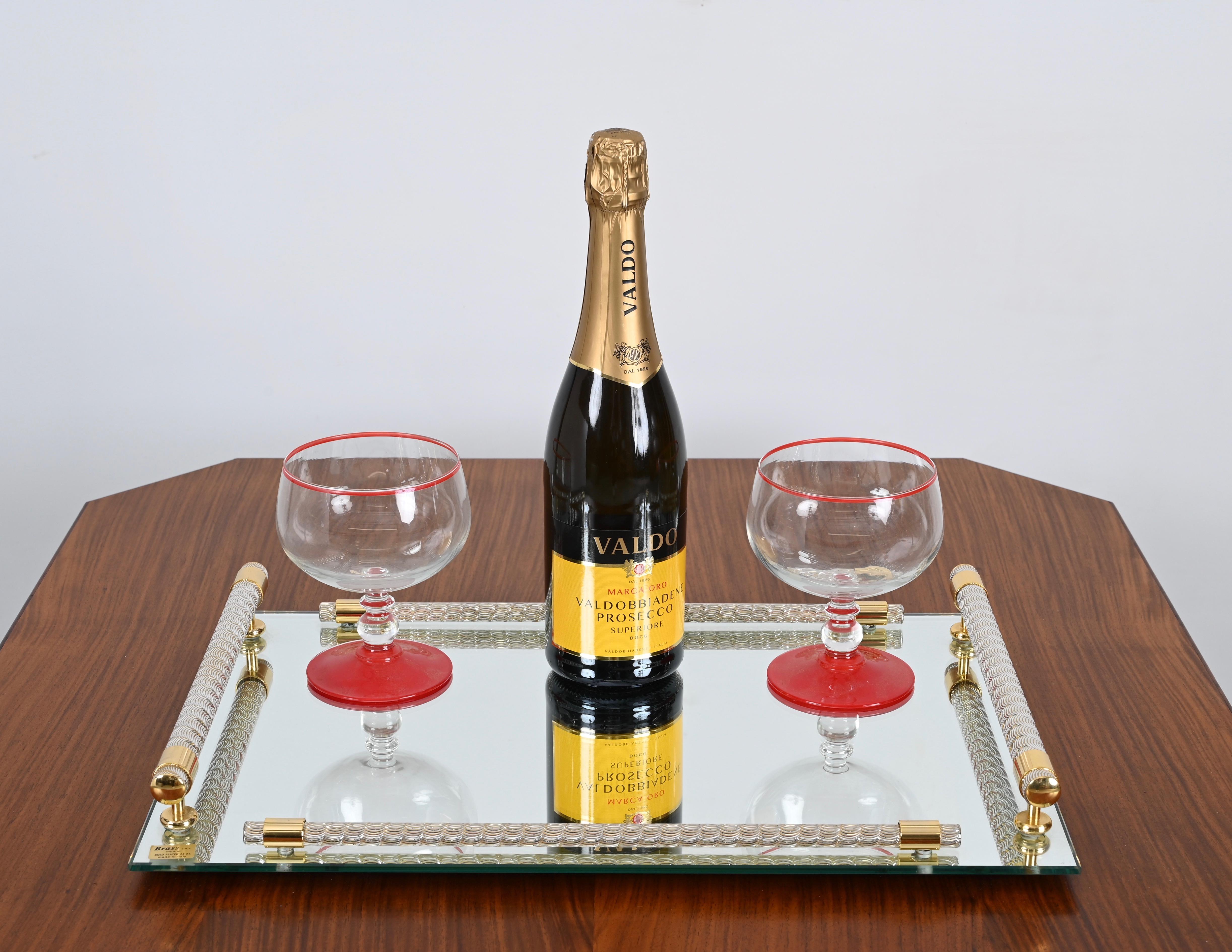 Modern Dimart Milano 24-Karat Gold Plated and Brass Italian Tray with Mirror Base 1980s