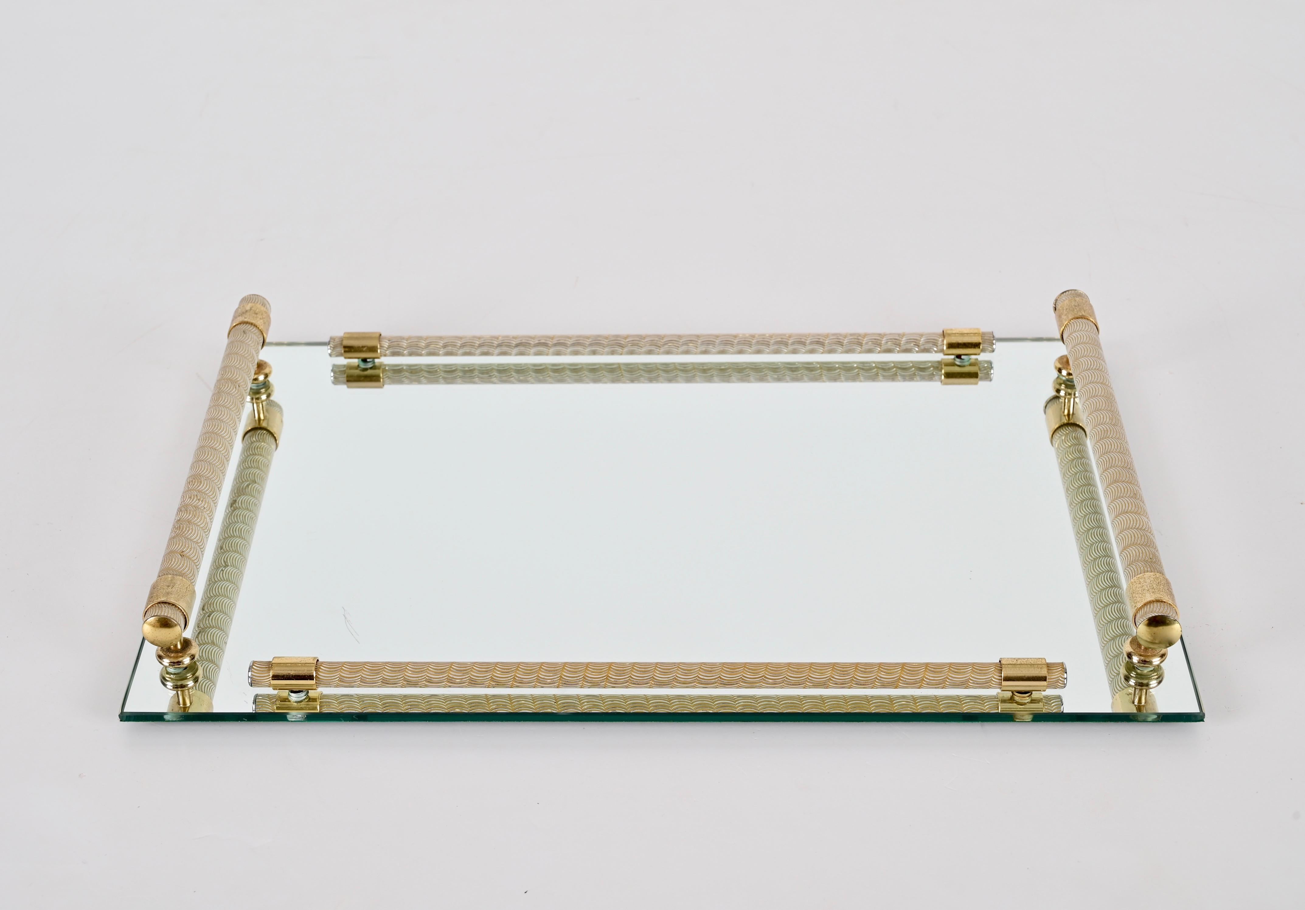 Dimart Milano 24-Karat Gold Plated and Brass Italian Tray with Mirror Base 1980s 1