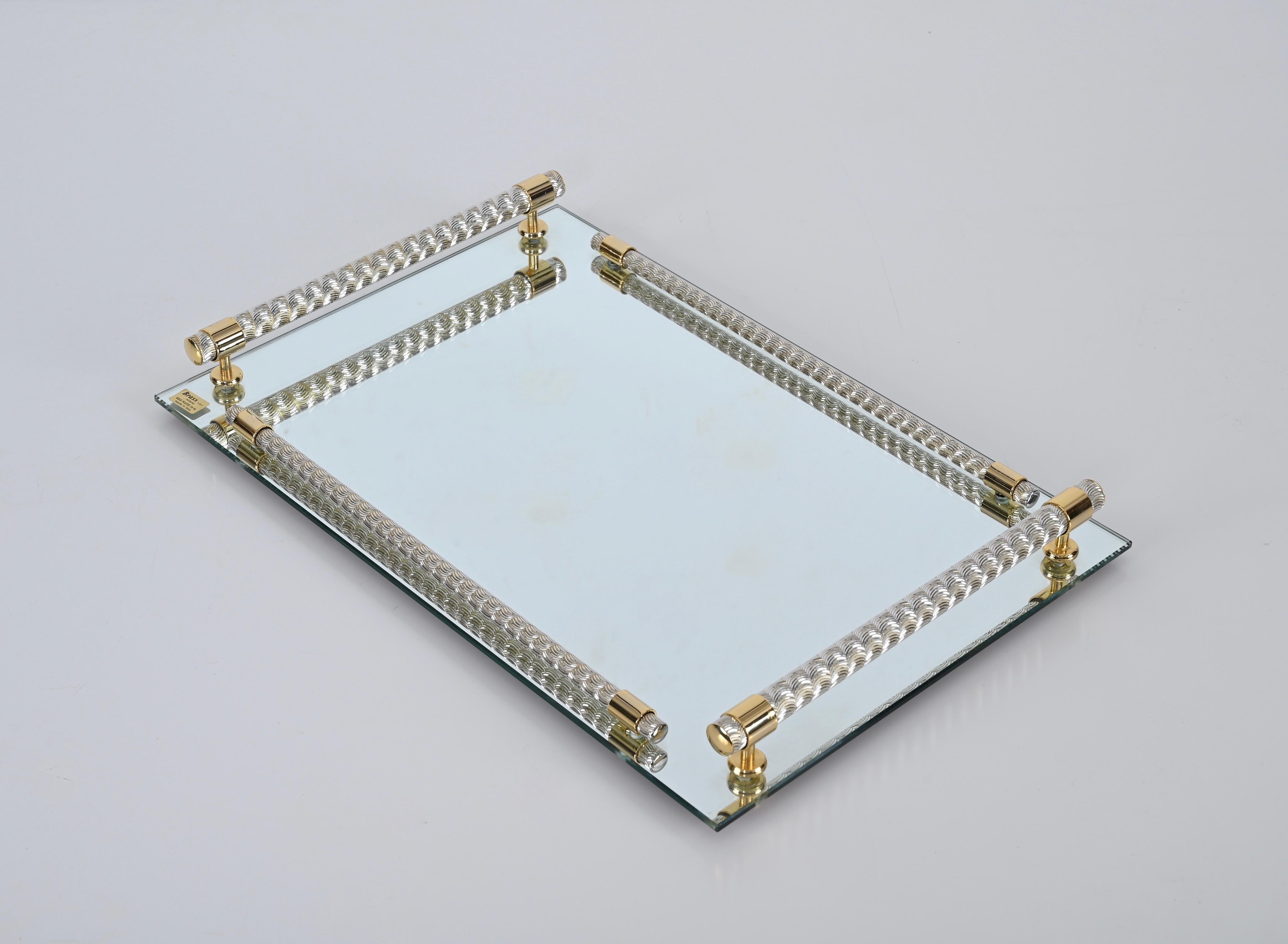 Dimart Milano 24-Karat Gold Plated and Brass Italian Tray with Mirror Base 1980s In Good Condition In Roma, IT