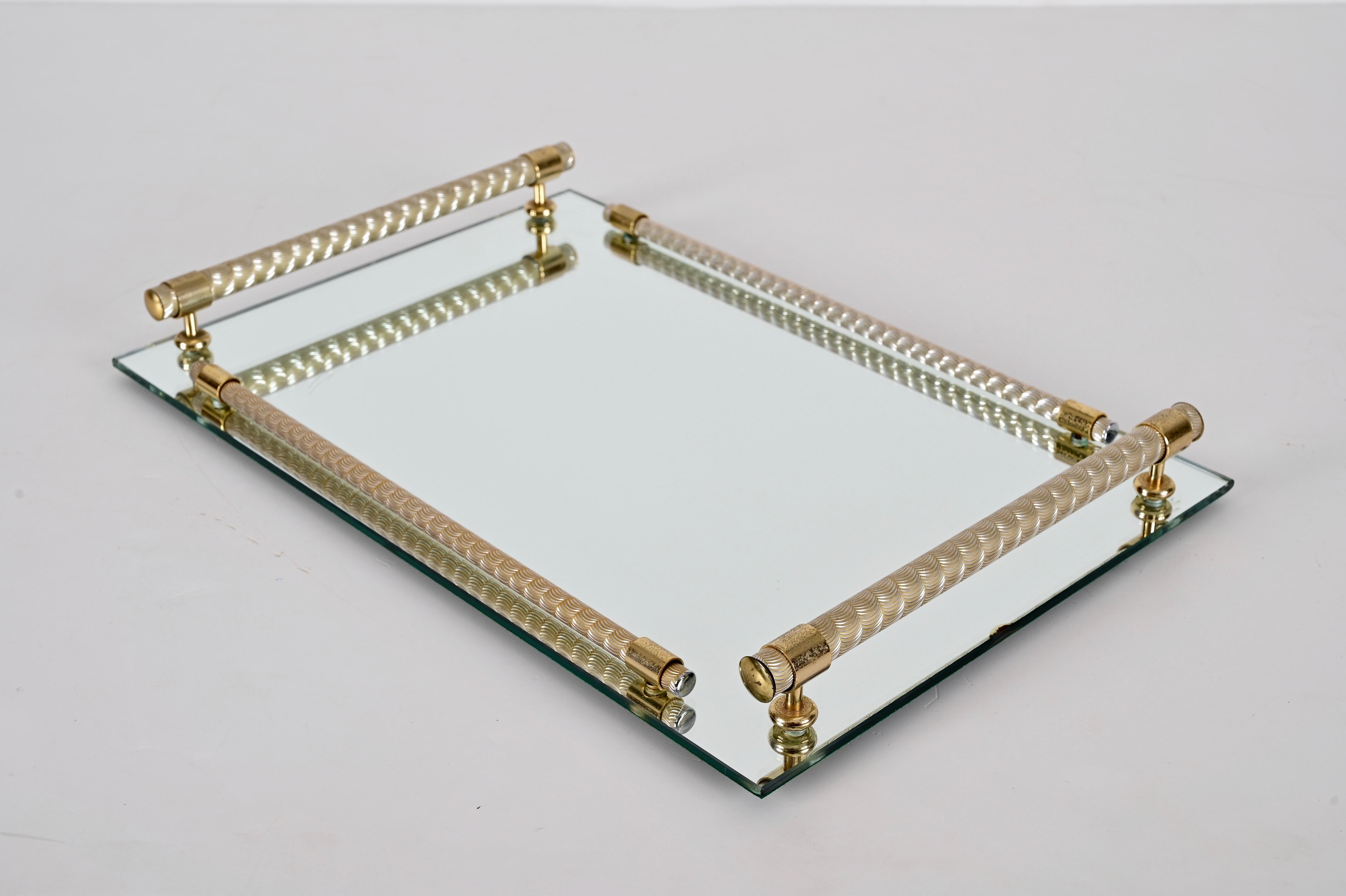 Dimart Milano 24-Karat Gold Plated and Brass Italian Tray with Mirror Base 1980s 3
