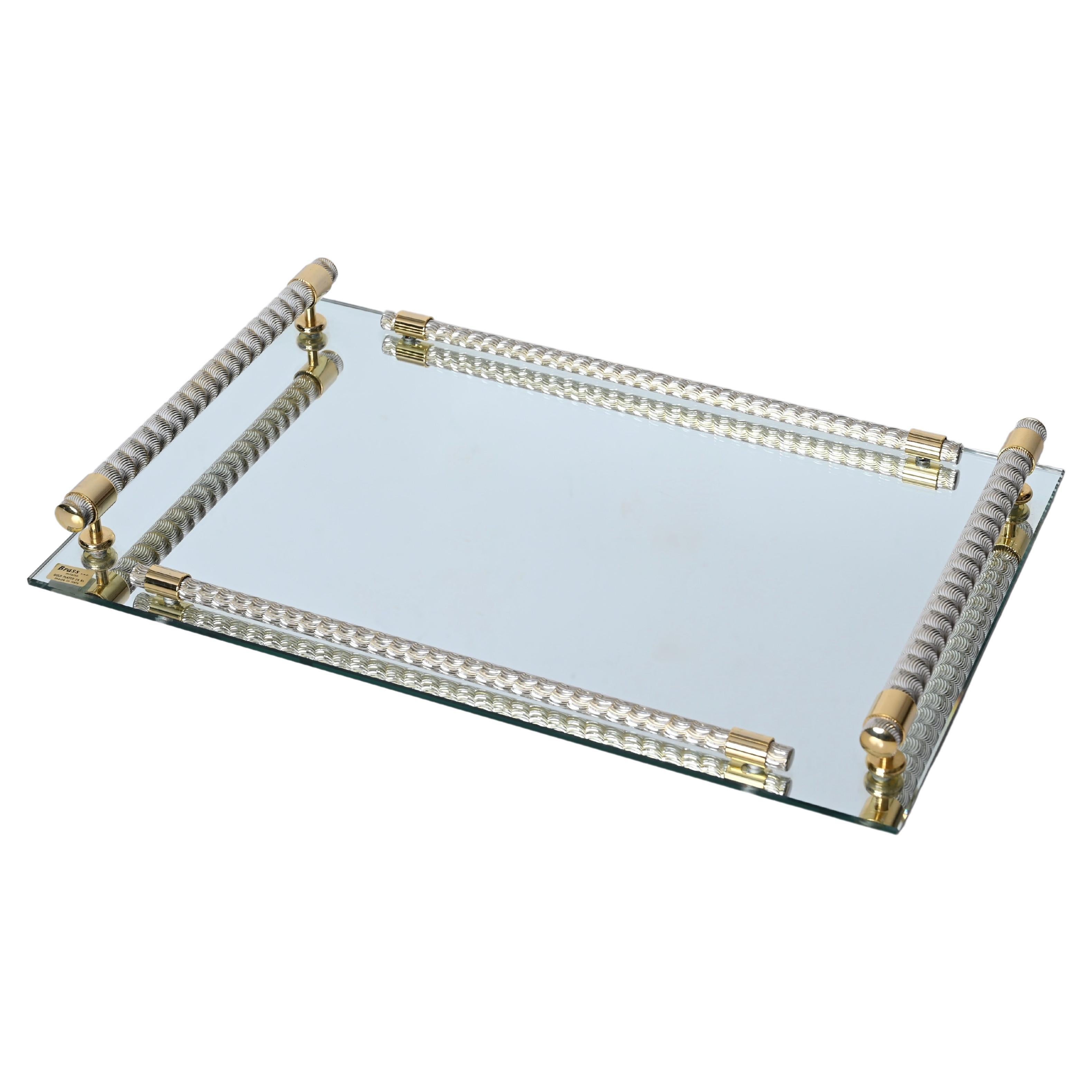 20th Century Dimart Milano 24-Karat Gold Plated and Brass Italian Tray with Mirror Base 1980s