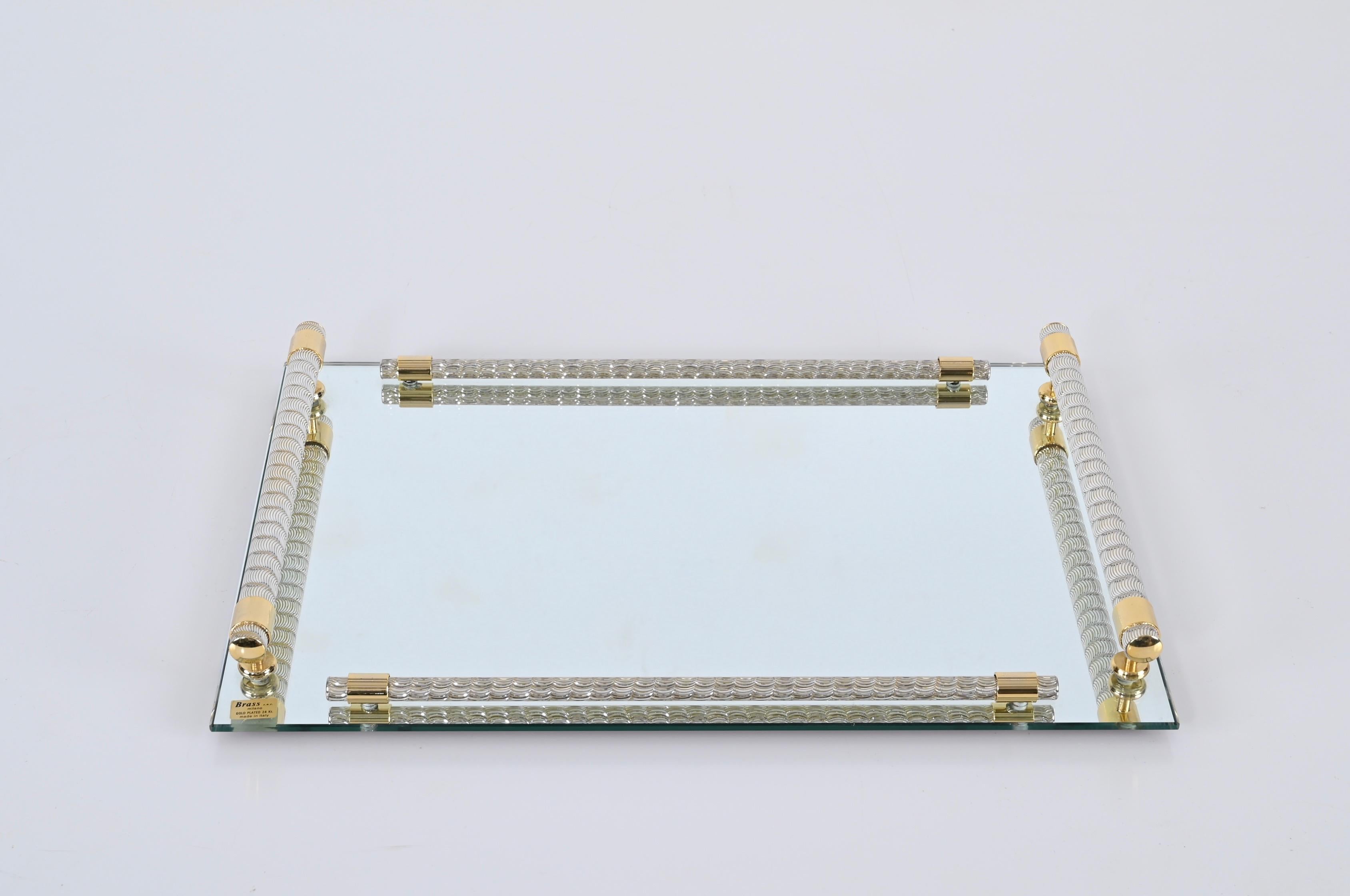 Dimart Milano 24-Karat Gold Plated and Brass Italian Tray with Mirror Base 1980s 1