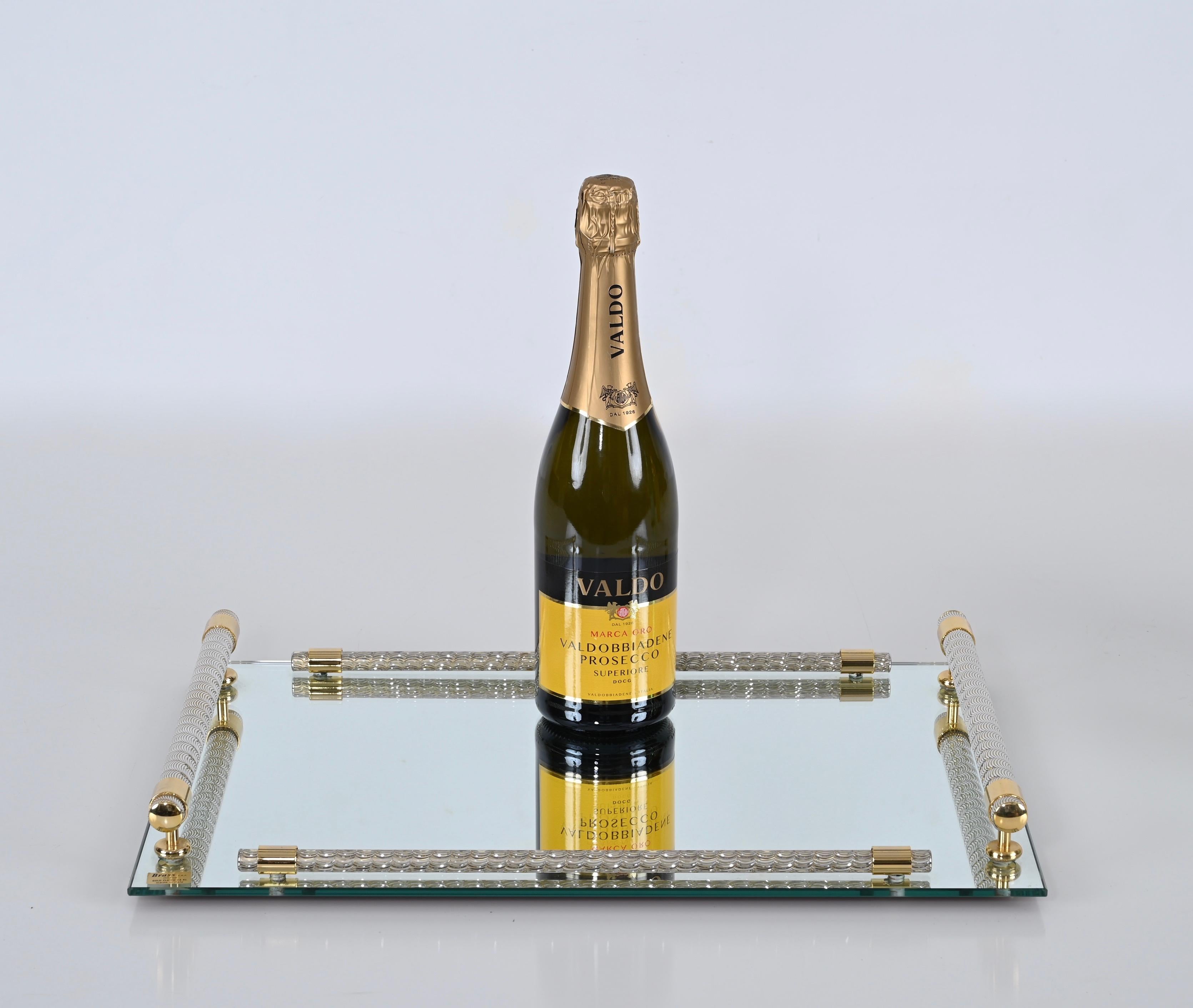 Dimart Milano 24-Karat Gold Plated and Brass Italian Tray with Mirror Base 1980s 2