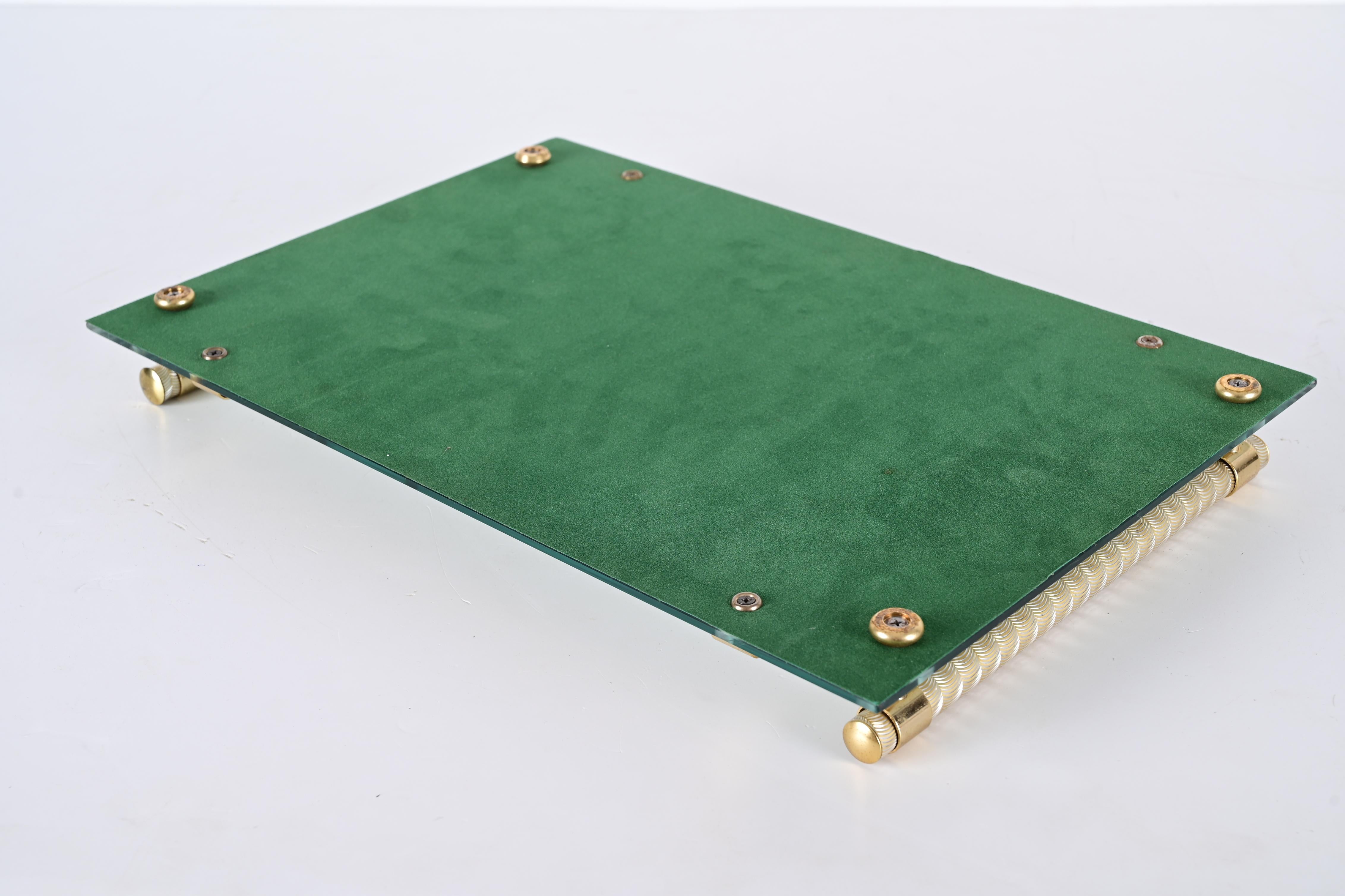 Dimart Milano 24-Karat Gold Plated and Brass Italian Tray with Mirror Base 1980s 2